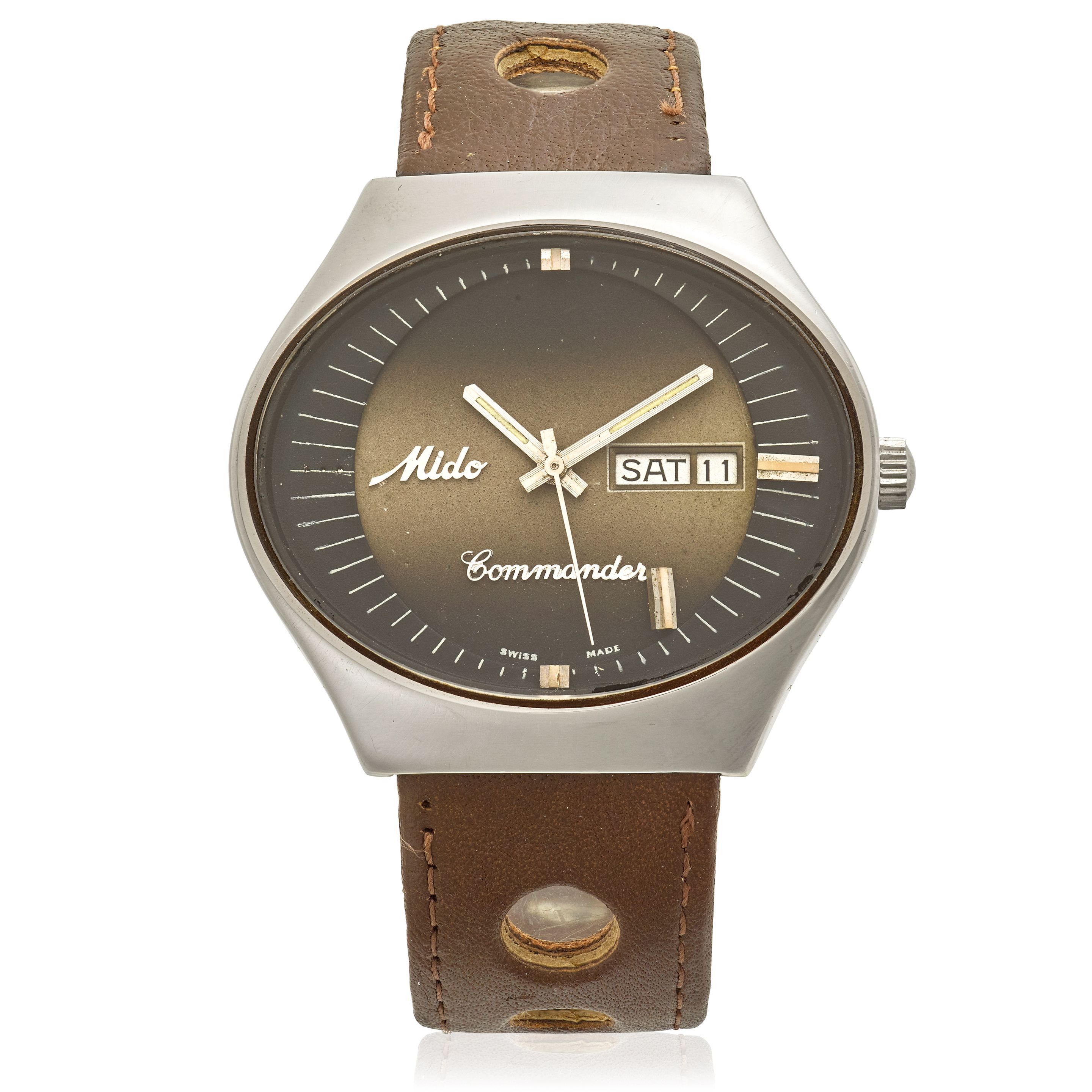 MIDO. A STAINLESS STEEL AUTOMATIC CALENDAR WRISTWATCH Commander, c. 1965