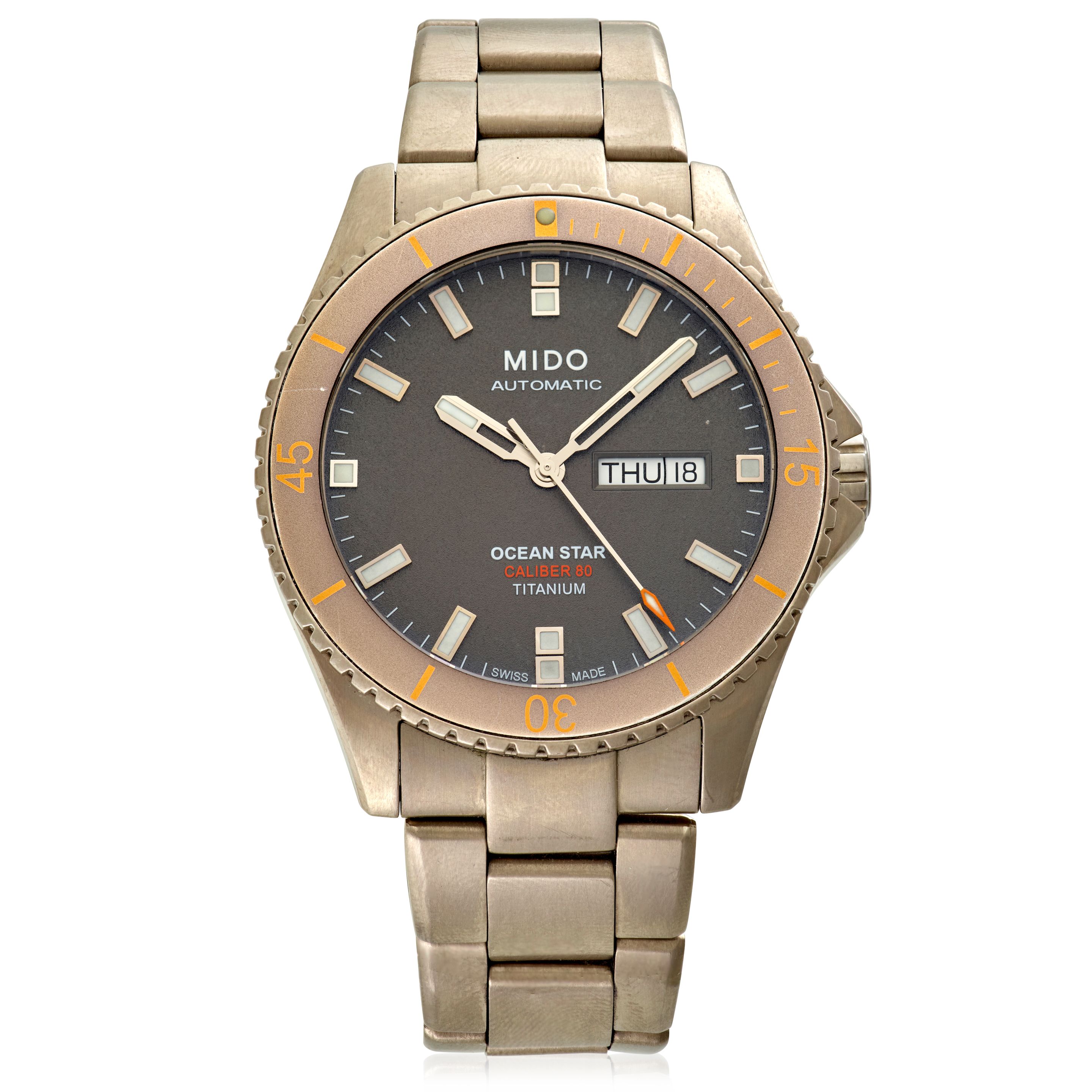 MIDO. A TITANIUM AUTOMATIC CALENDAR BRACELET WATCH Ocean Star, Ref: M026430A,
