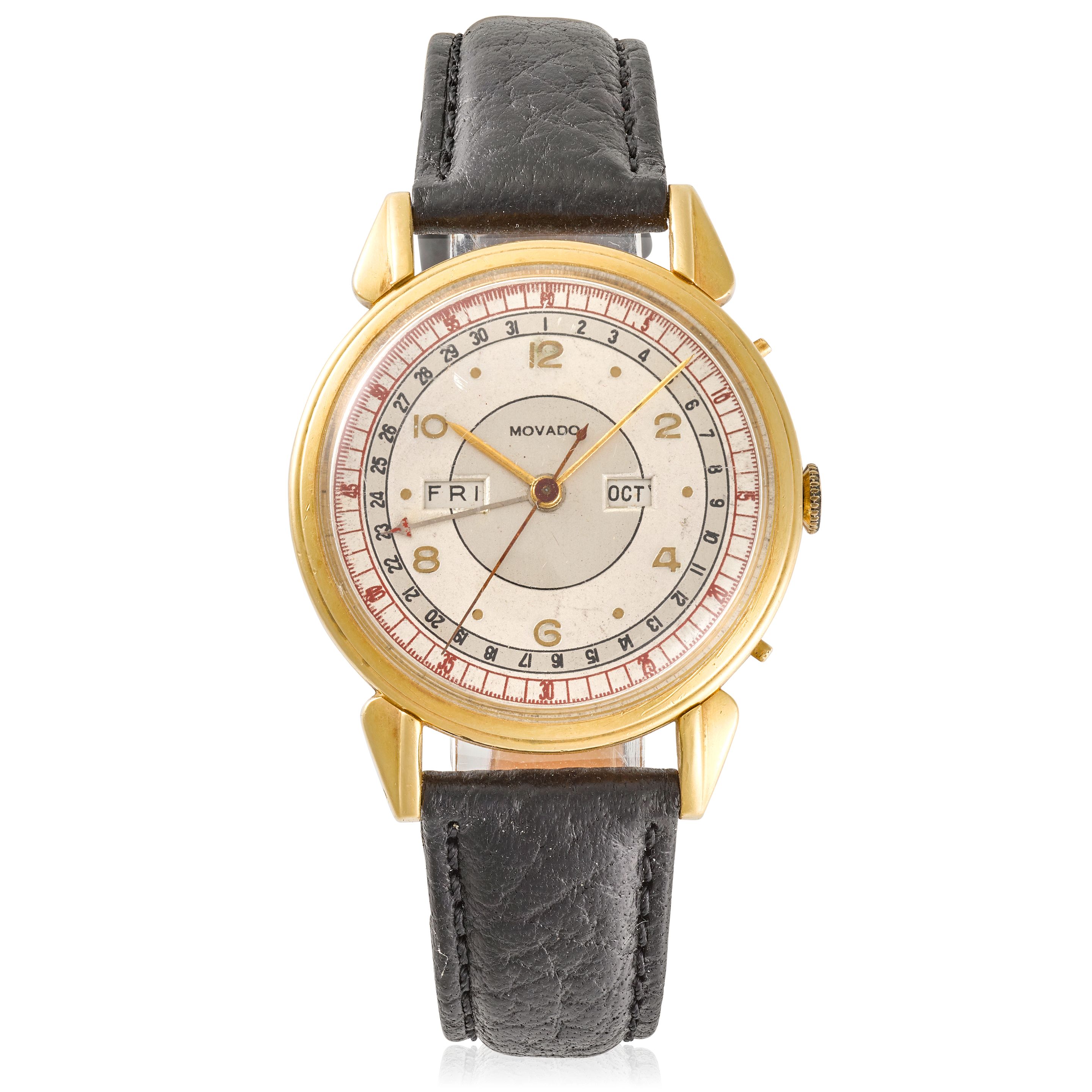 MOVADO. A YELLOW GOLD CALENDAR WATCHRef: 4823, Circa 1945
