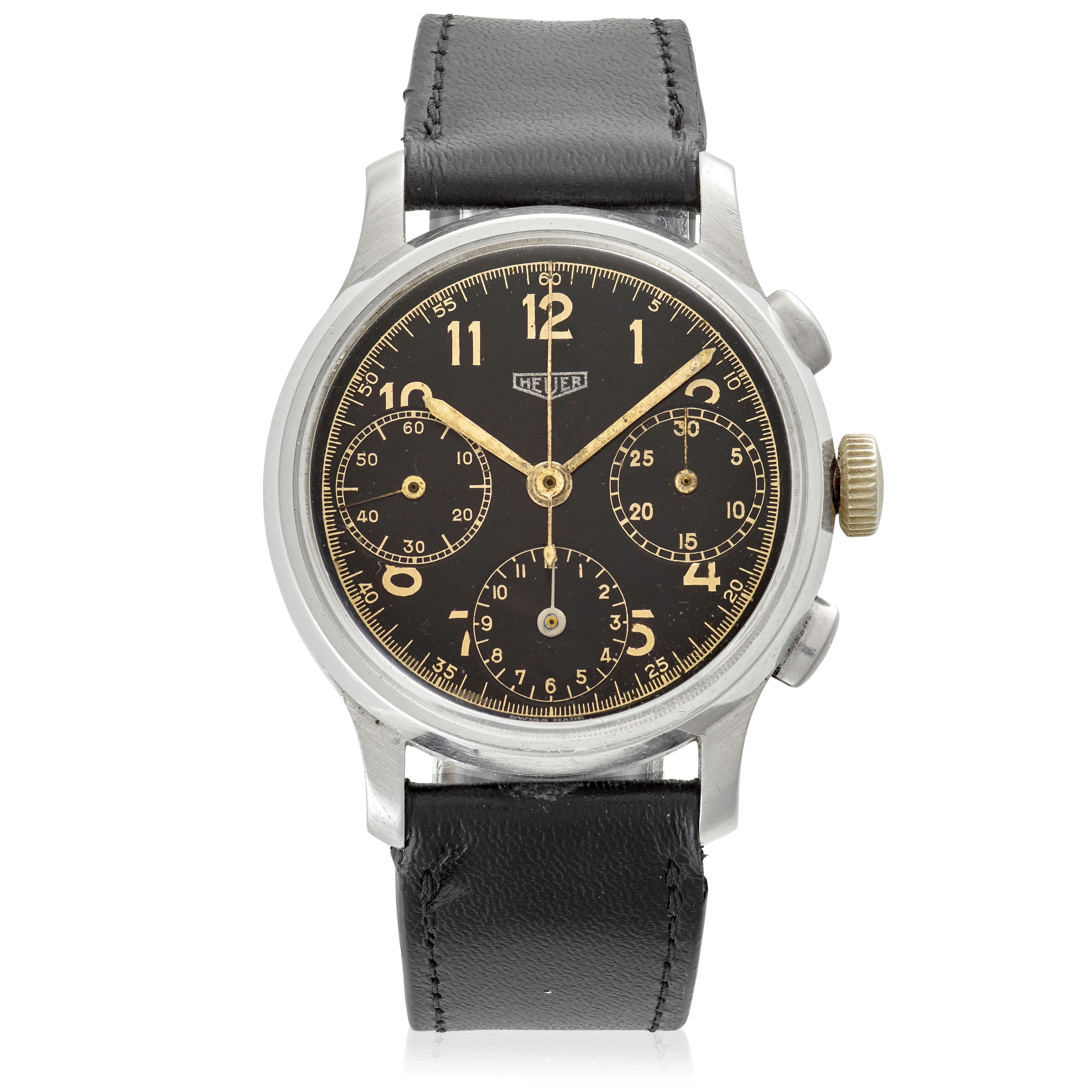 HEUER. A STAINLESS-STEEL MANUAL WIND CHRONOGRAPH WRISTWATCH