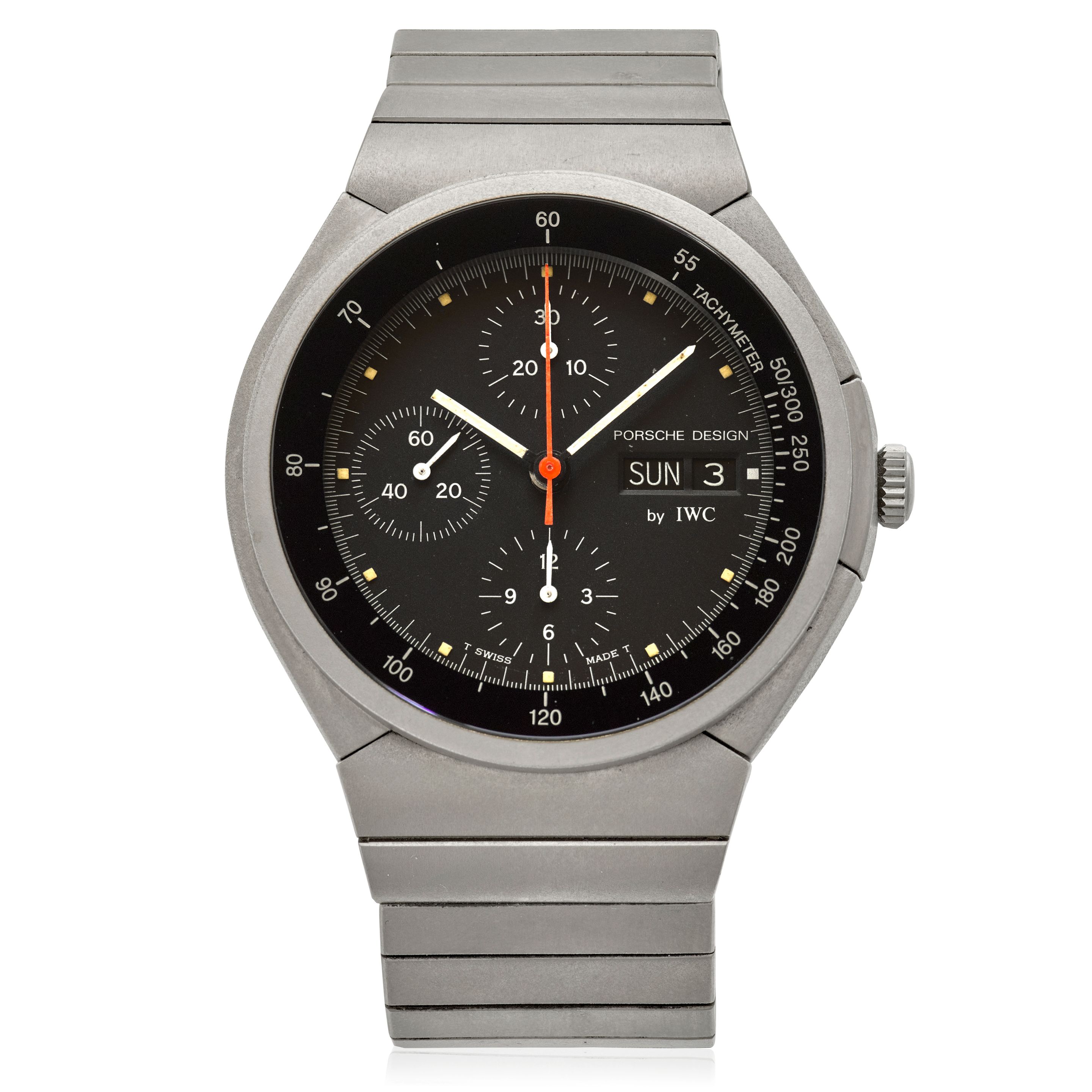 IWC. A TITANIUM AUTOMATIC CALENDAR CHRONOGRAPH BRACELET WATCH MADE FOR PORSCHE DESIGN Titan, Ref: 3702, C. 1985