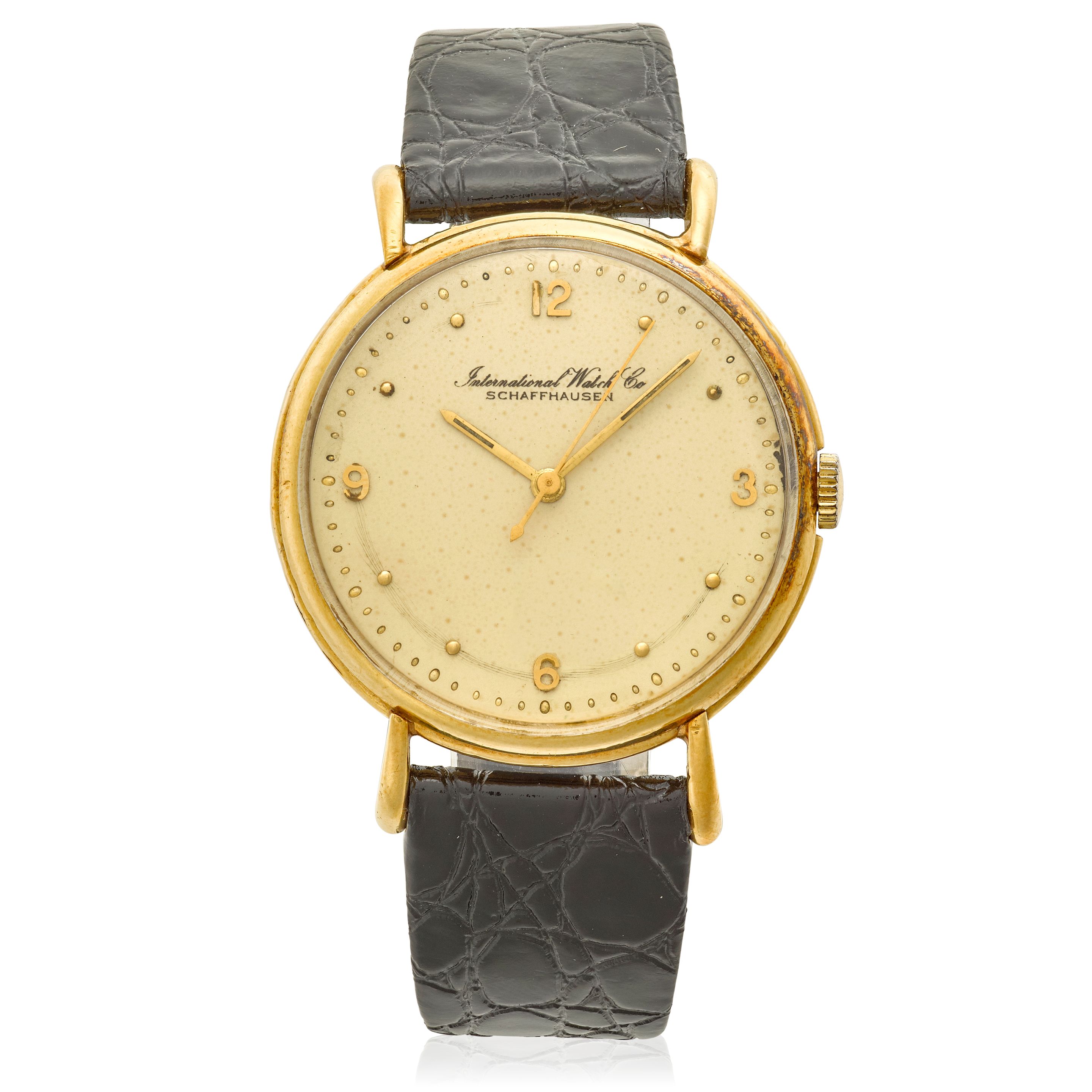 IWC. AN 18K GOLD MANUAL WIND WRISTWATCH
