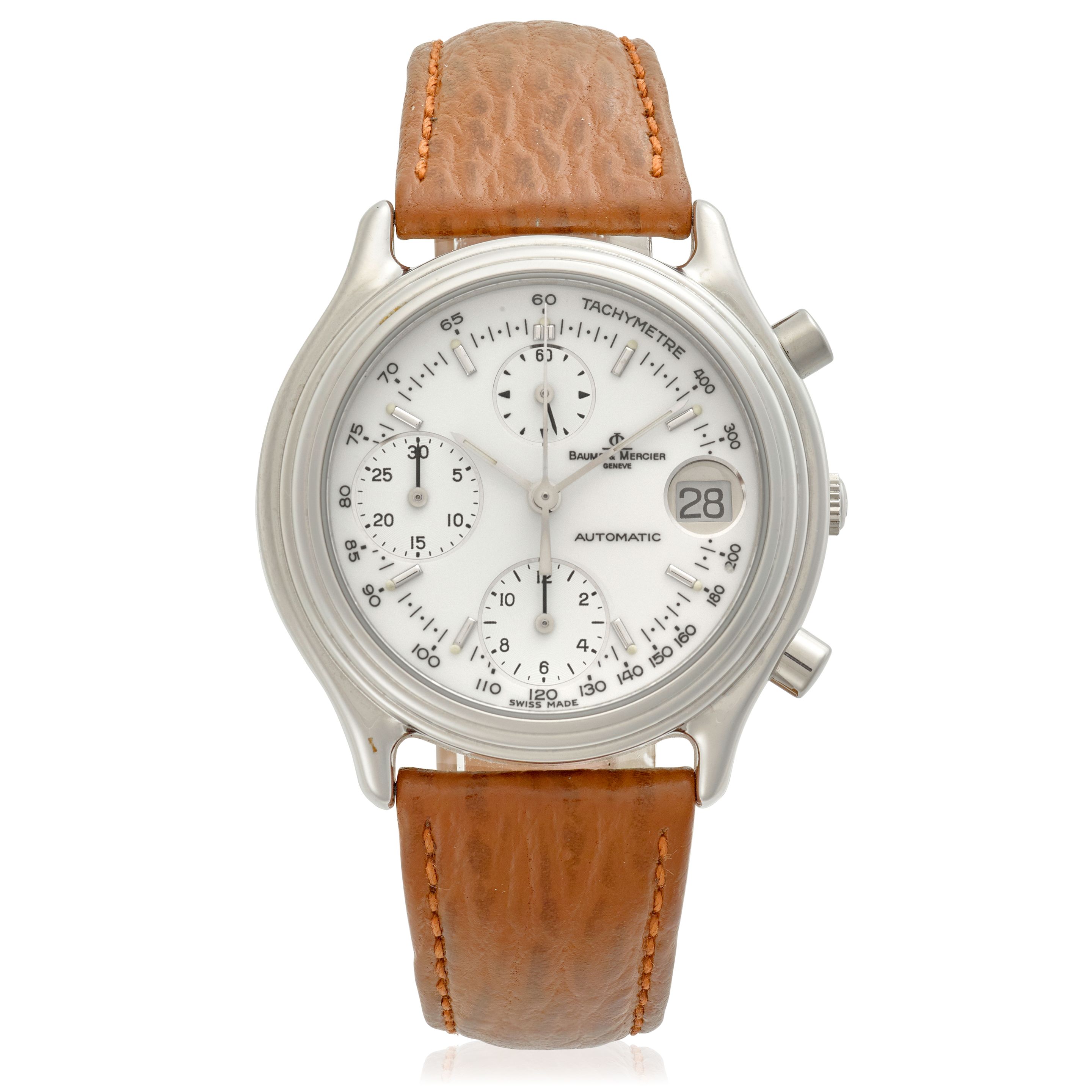 BAUME & MERCIER. A STAINLESS STEEL AUTOMATIC CHRONOGRAPH CALENDAR WRISTWATCH Baumatic, Ref: 6103, c.1994