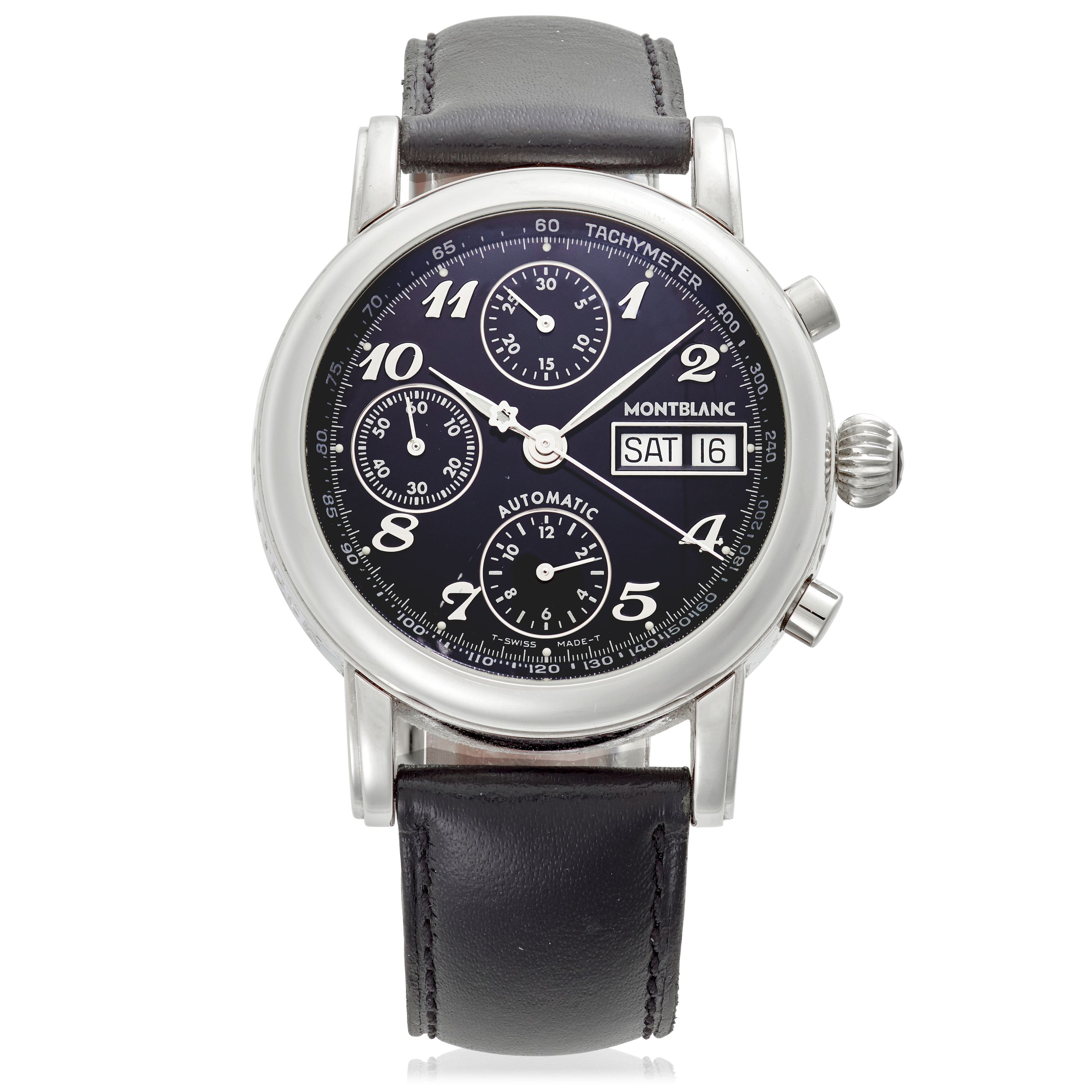 MONTBLANC. A STAINLESS STEEL AUTOMATIC CALENDAR CHRONOGRAPH Meisterstuck, Ref: 7016, Circa 2000