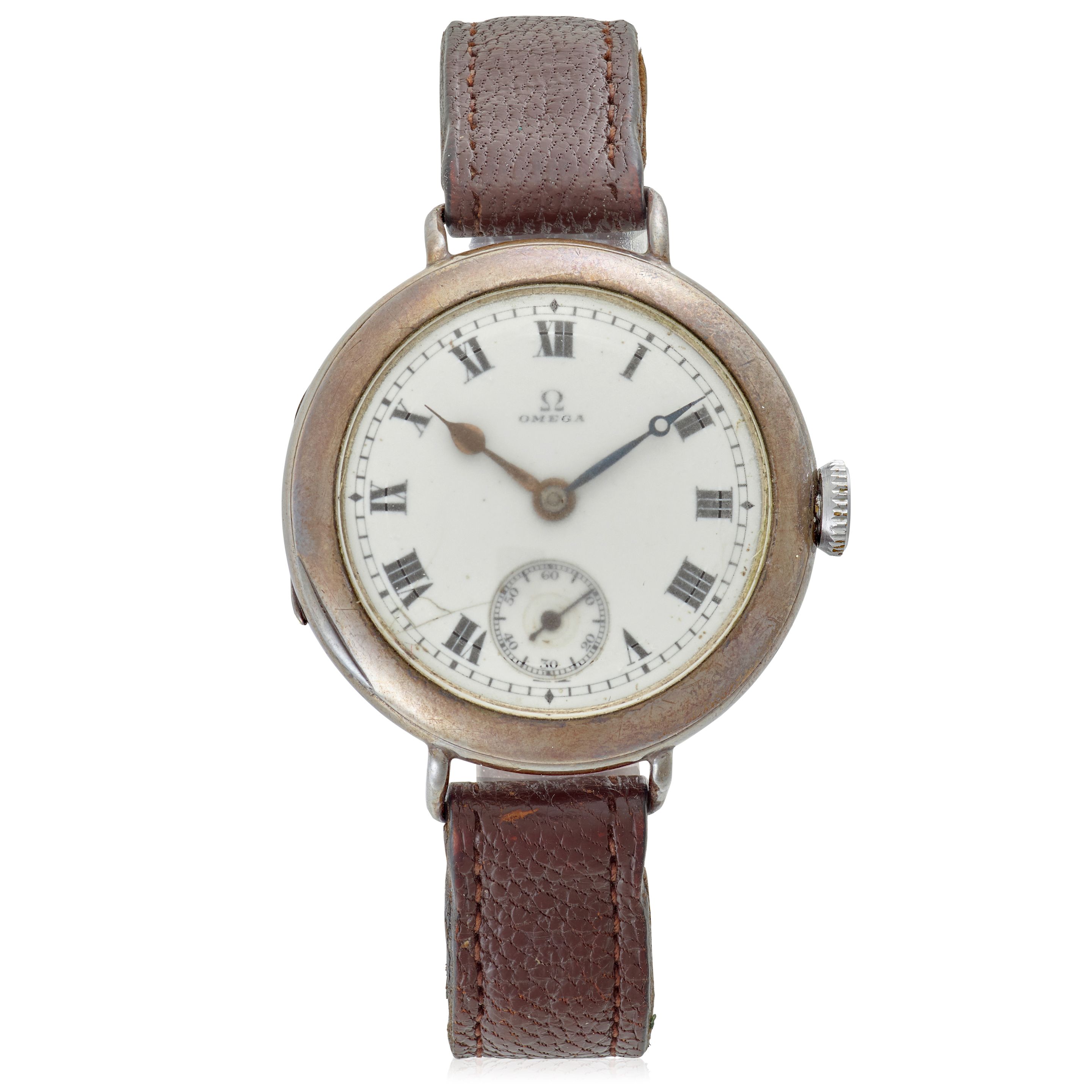 OMEGA. A METAL MANUAL WIND WRISTWATCH