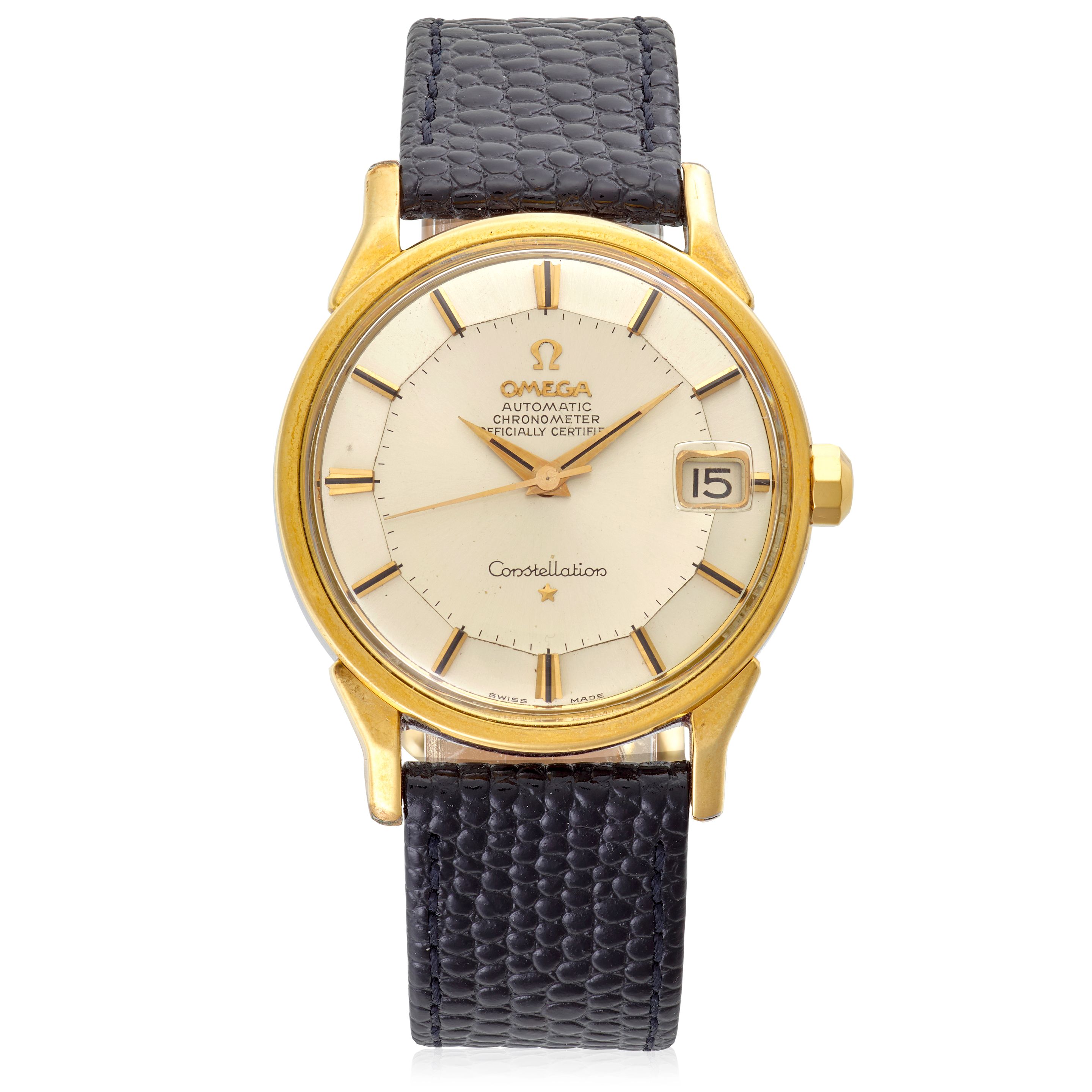 OMEGA. A GOLD PLATED STAINLESS STEEL AUTOMATIC CALENDAR WRISTWATCH Constellation, Ref: 168.005, Circa 1966