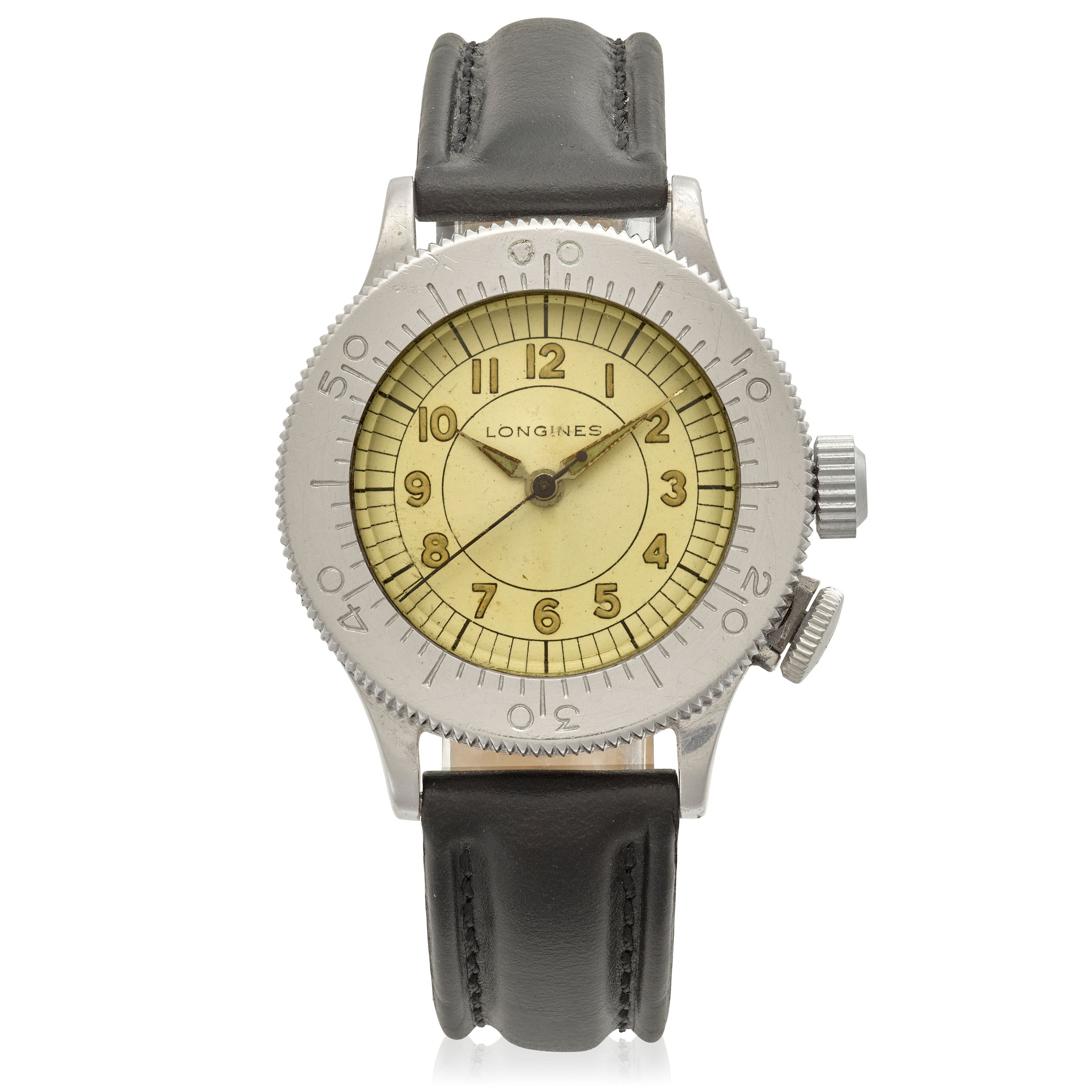 LONGINES. A STAINLESS-STEEL MANUAL WIND PILOT'S WRISTWATCH Weems, c.1940s