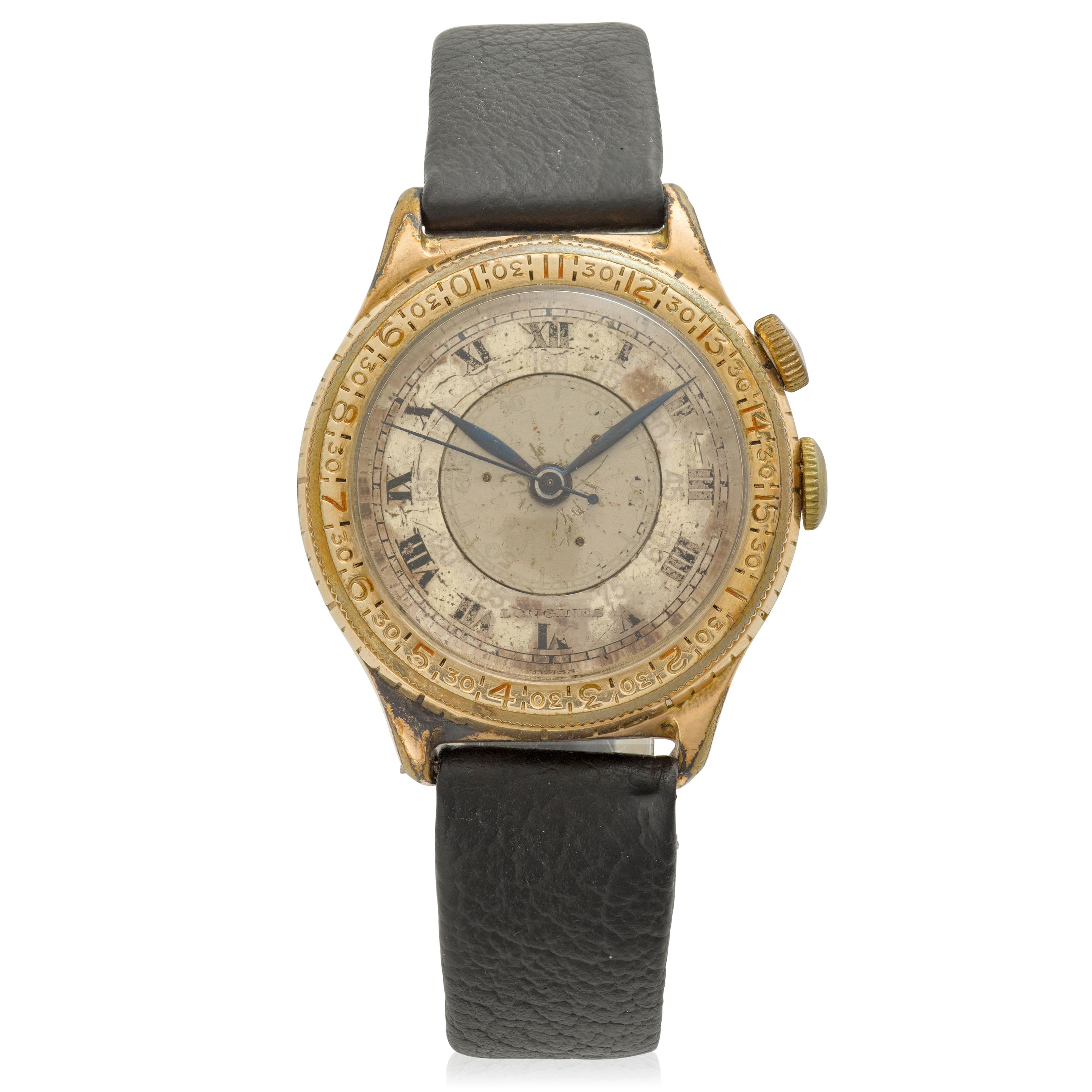 LONGINES. A 10K GOLD FILLED MANUAL WIND PILOTS WATCH Lindberg, c.1930s