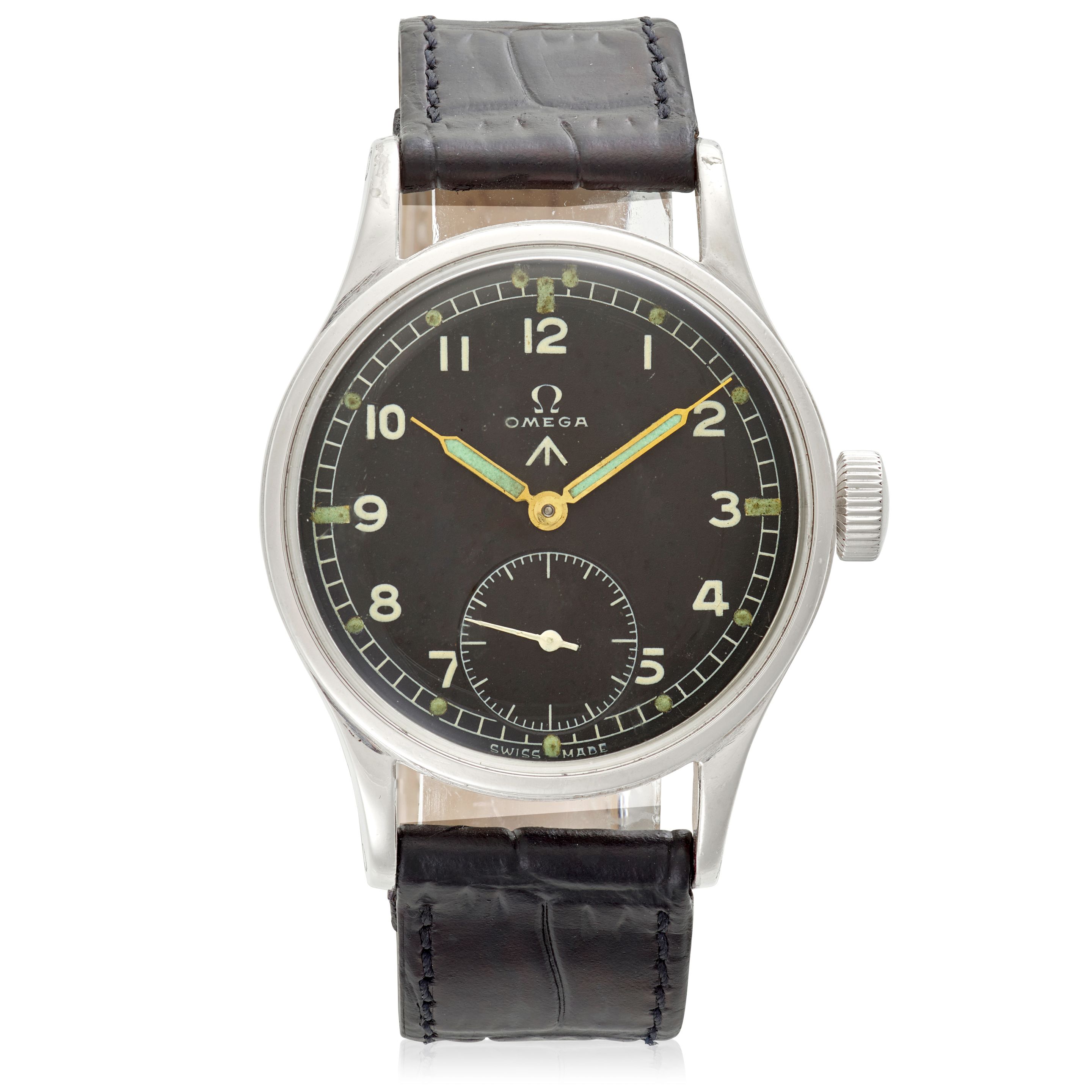 OMEGA. A STAINLESS STEEL MANUAL WIND BRITISH MILITARY ISSUE WRISTWATCHCirca 1944