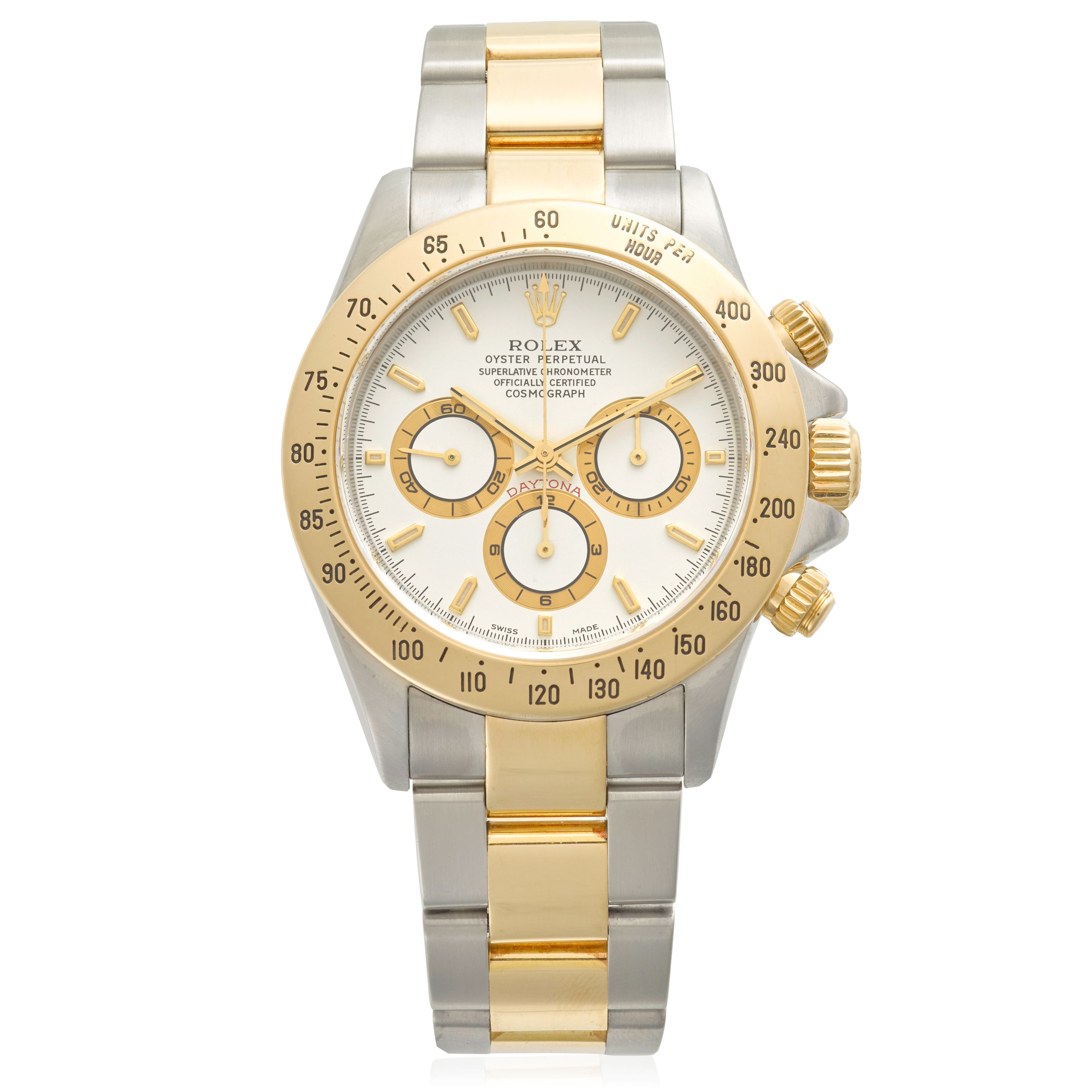 ROLEX. AN 18K GOLD AND STAINLESS STEEL CHRONOGRAPH BRACELET WATCH Daytona, Ref: 16523, c.1998
