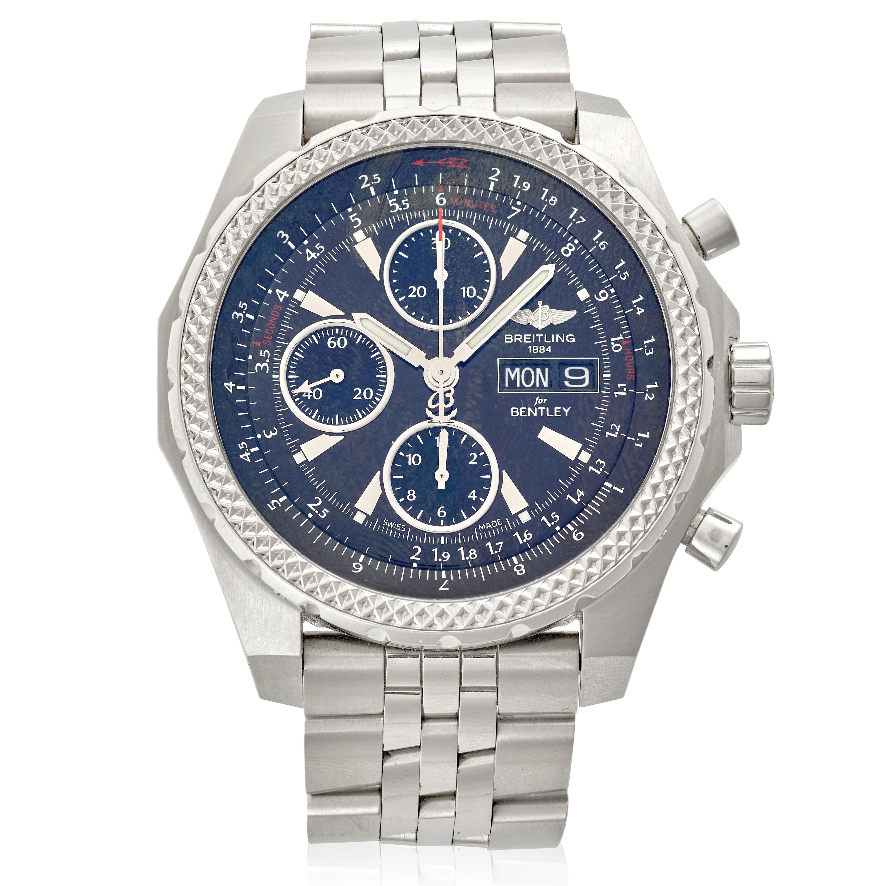 BREITLING. A STAINLESS-STEEL AUTOMATIC CALENDAR CHRONOGRAPH BRACELET WATCH Breitling for Bentley, Ref: A13363,