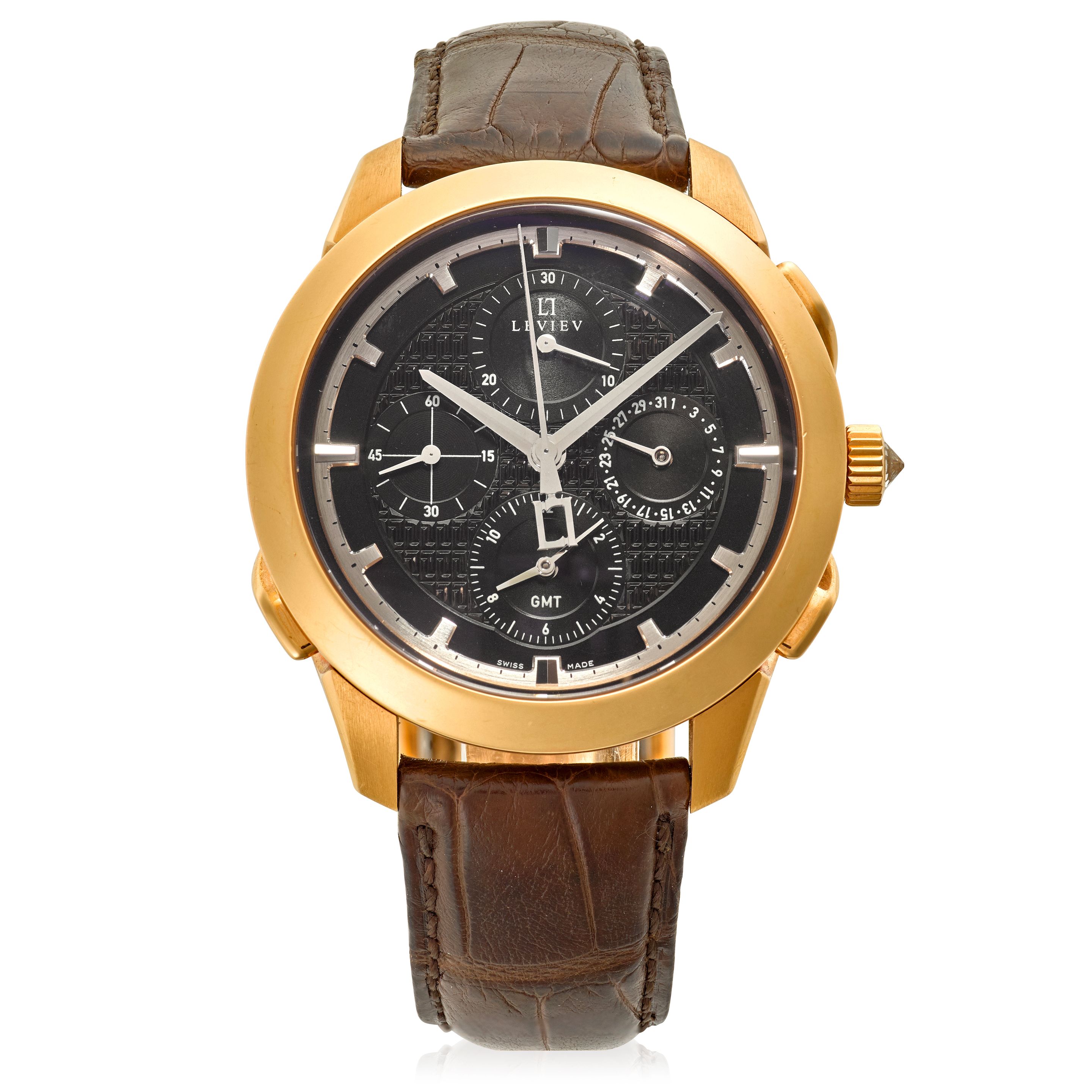 LEVIEV. AN 18K GOLD AUTOMATIC DUAL-TIME CHRONOGRAPH CALENDAR WRISTWATCH Complication Mega Yacht,