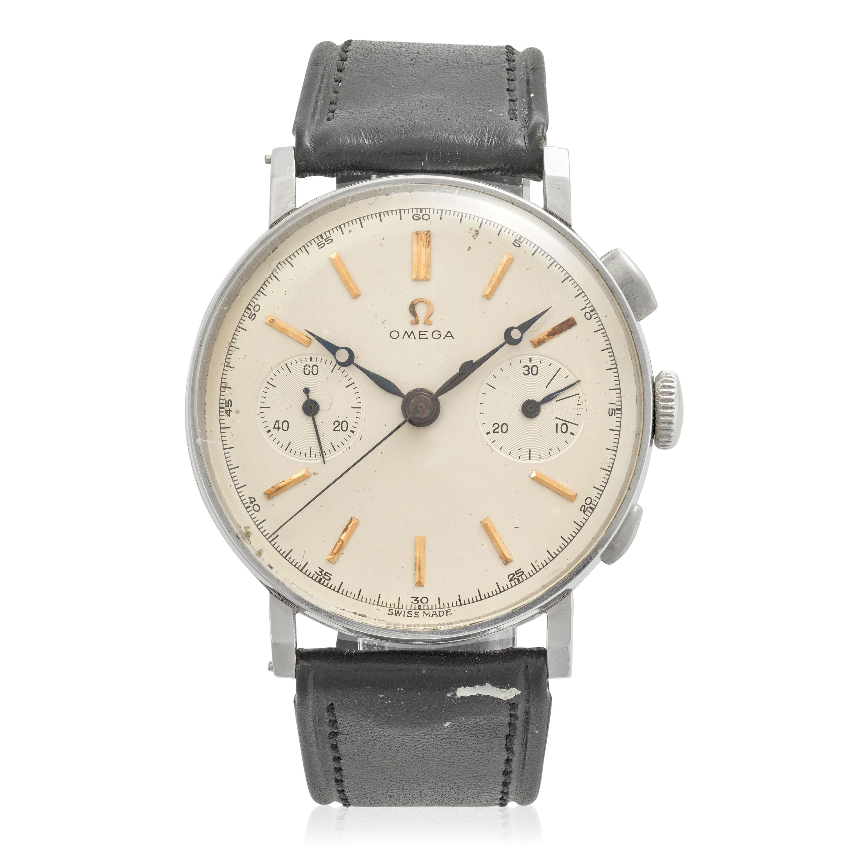 OMEGA. AN OVERSIZED STAINLESS STEEL MANUAL WIND CHRONOGRAPH WRISTWATCH Cal. 33.3, Circa 1940