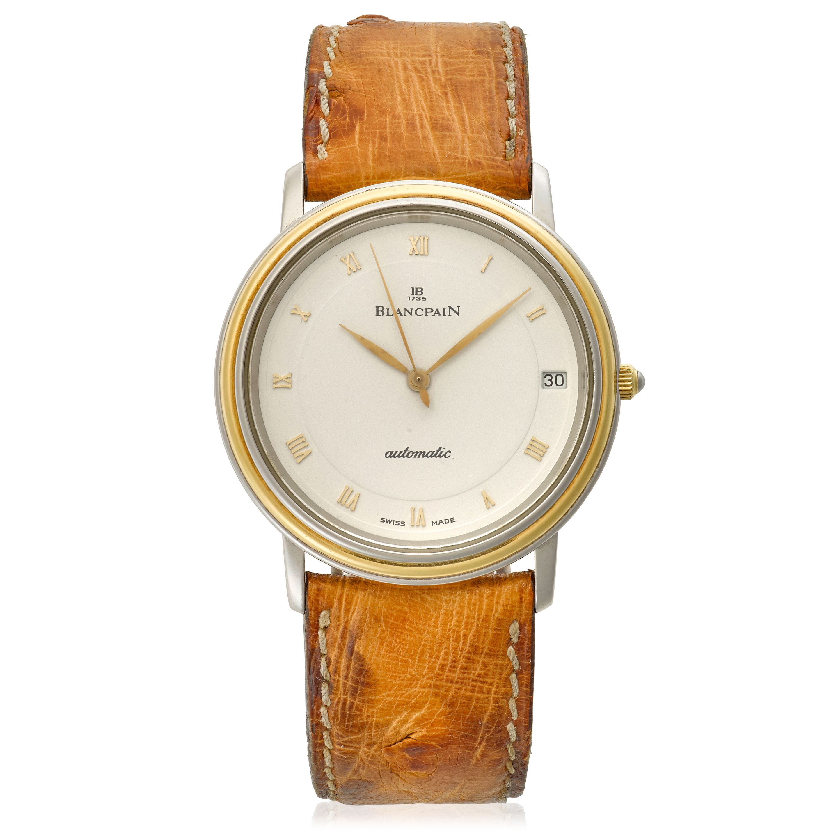 BLANCPAIN. A STAINLESS-STEEL AND GOLD AUTOMATIC CALENDAR WRISTWATCH Villeret,