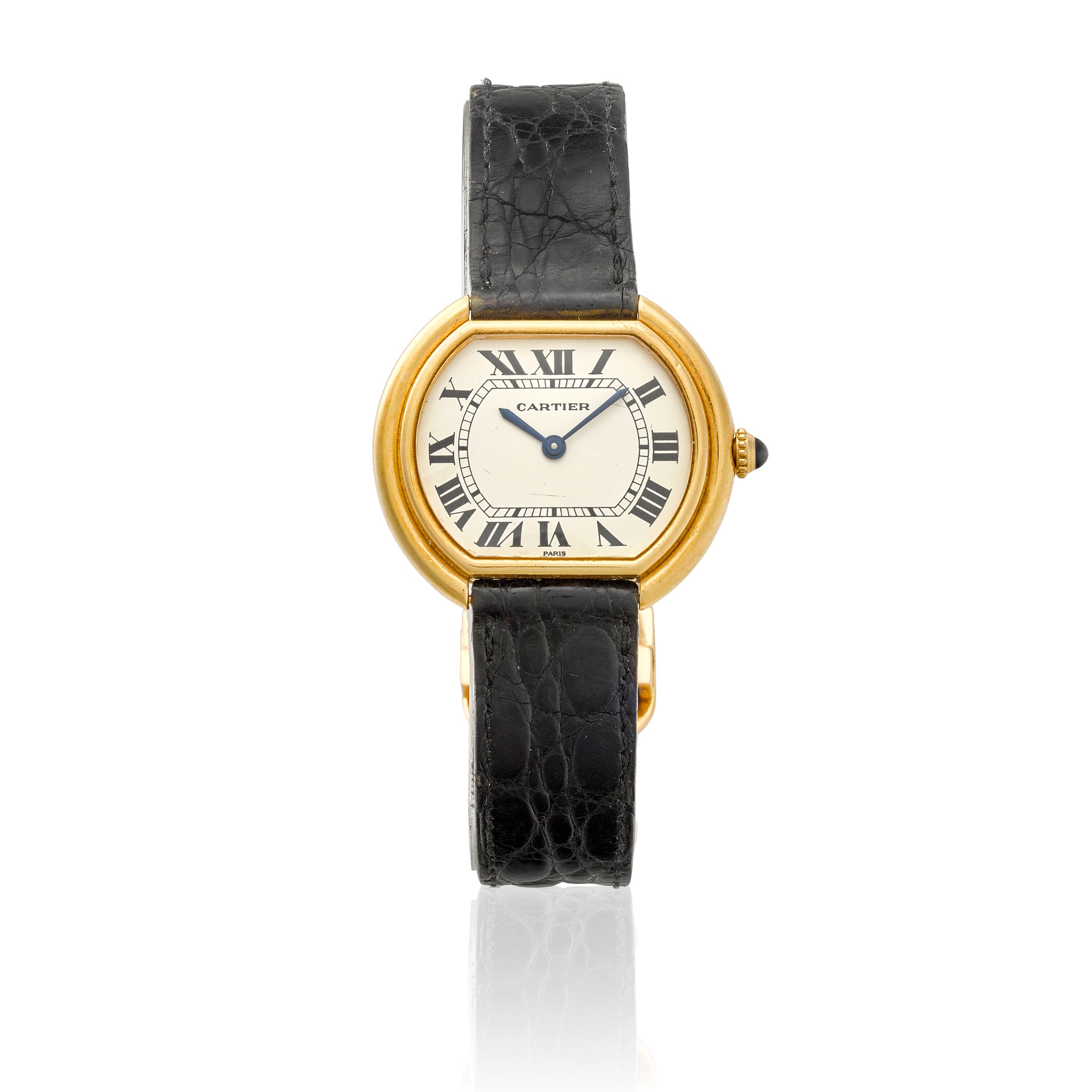 CARTIER. AN 18K GOLD MANUAL WIND WRISTWATCH Obus,