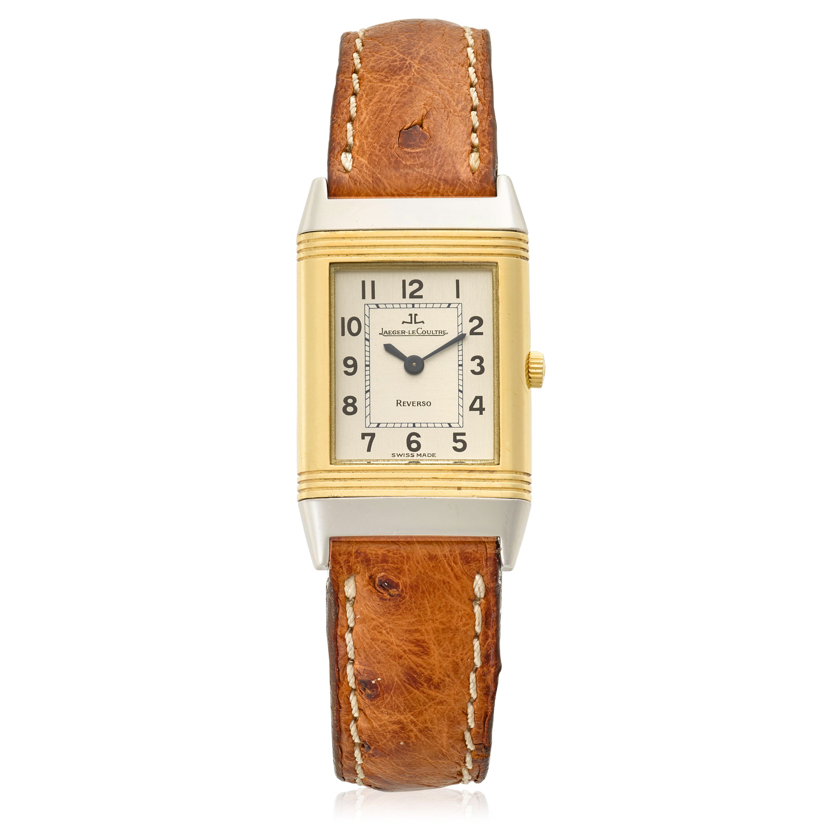 JAEGER-LECOULTRE. A LADY'S STAINLESS STEEL AND GOLD QUARTZ REVERSIBLE WRISTWATCH Reverso, Ref: 260.5.08, c.2000