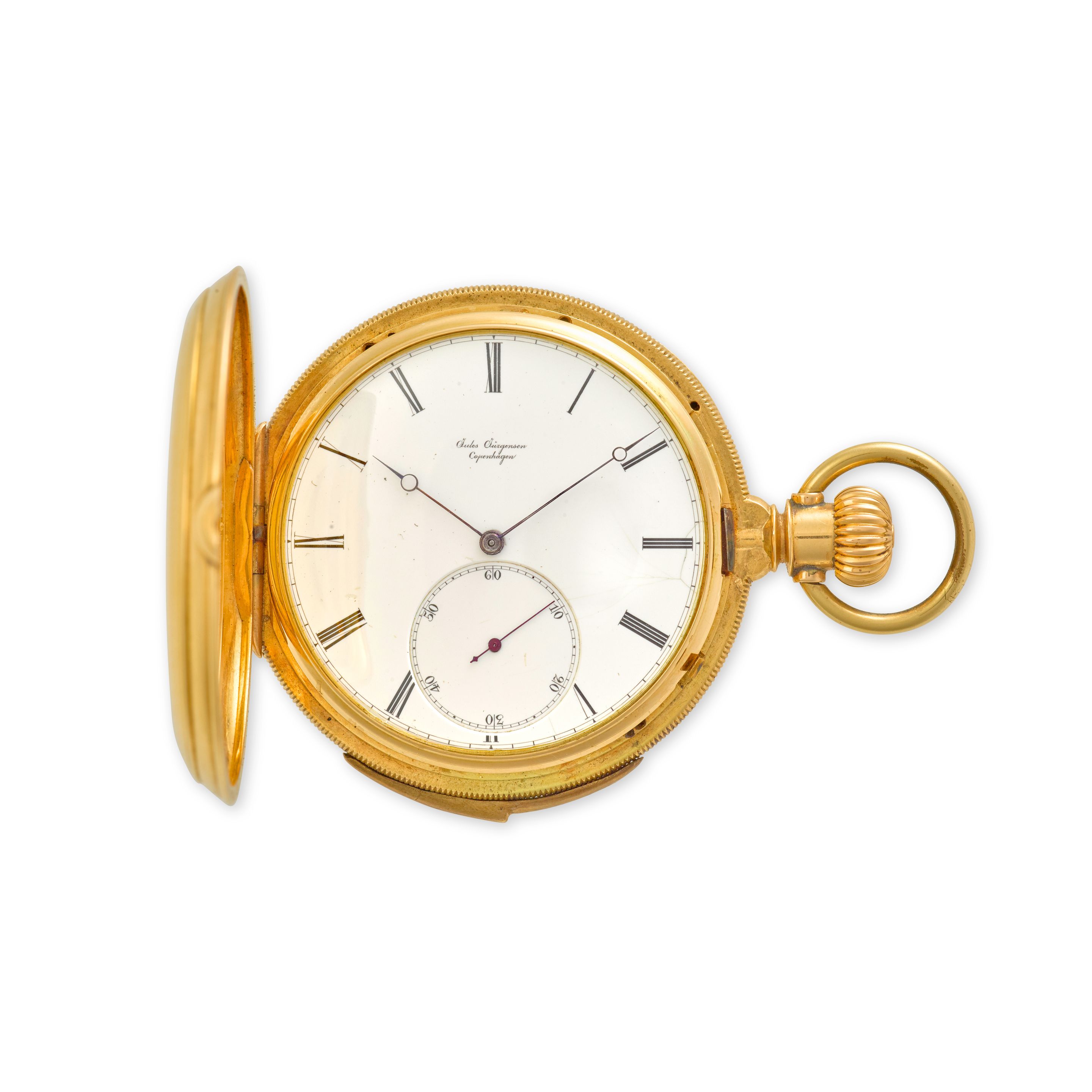 JULES JURGENSEN, COPENHAGEN. AN 18K GOLD HUNTER CASED MINUTE REPEATING WATCHLast quarter 19th century