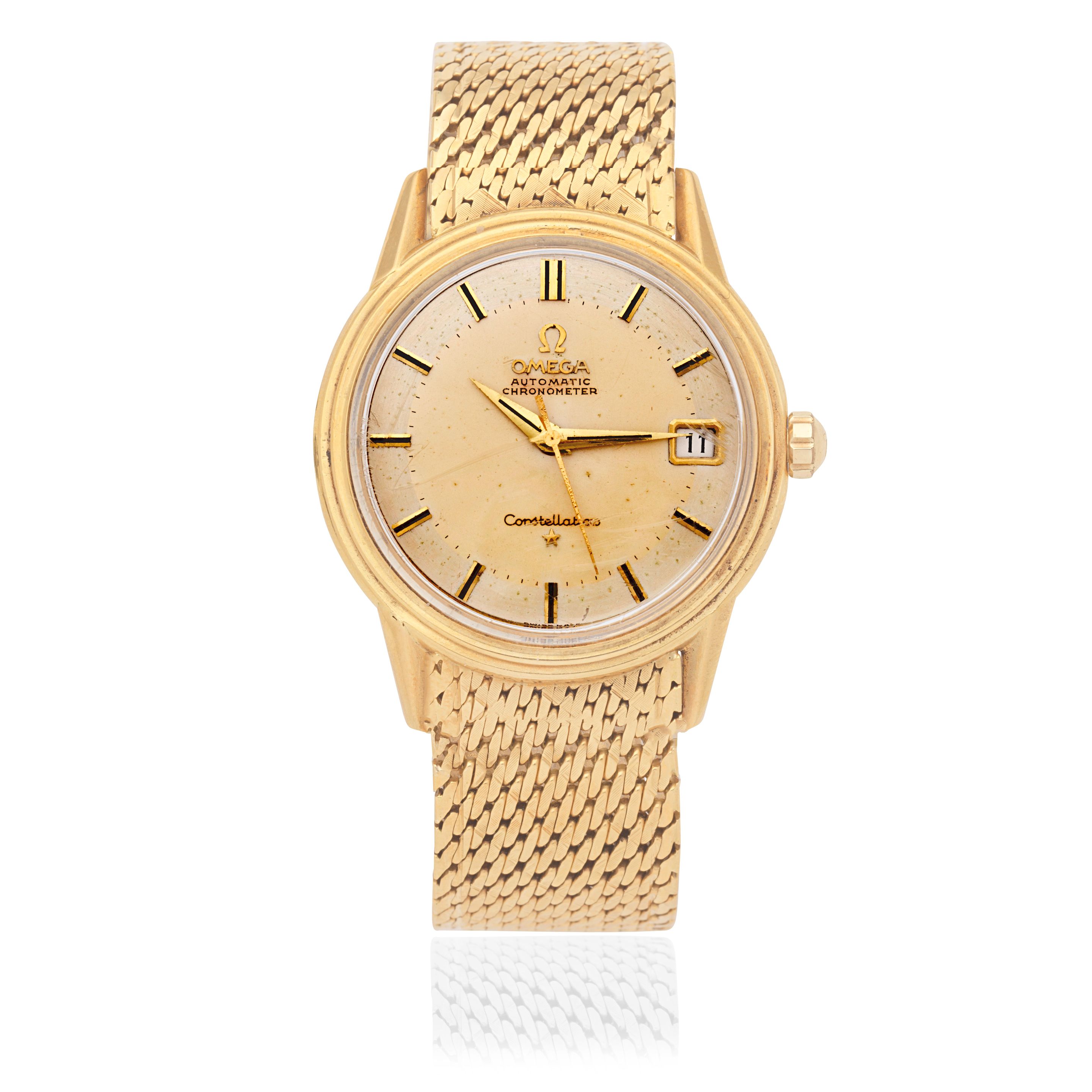 Omega. An 18K gold automatic calendar bracelet watch Constellation, Ref: 18301, London Hallmark for 1960