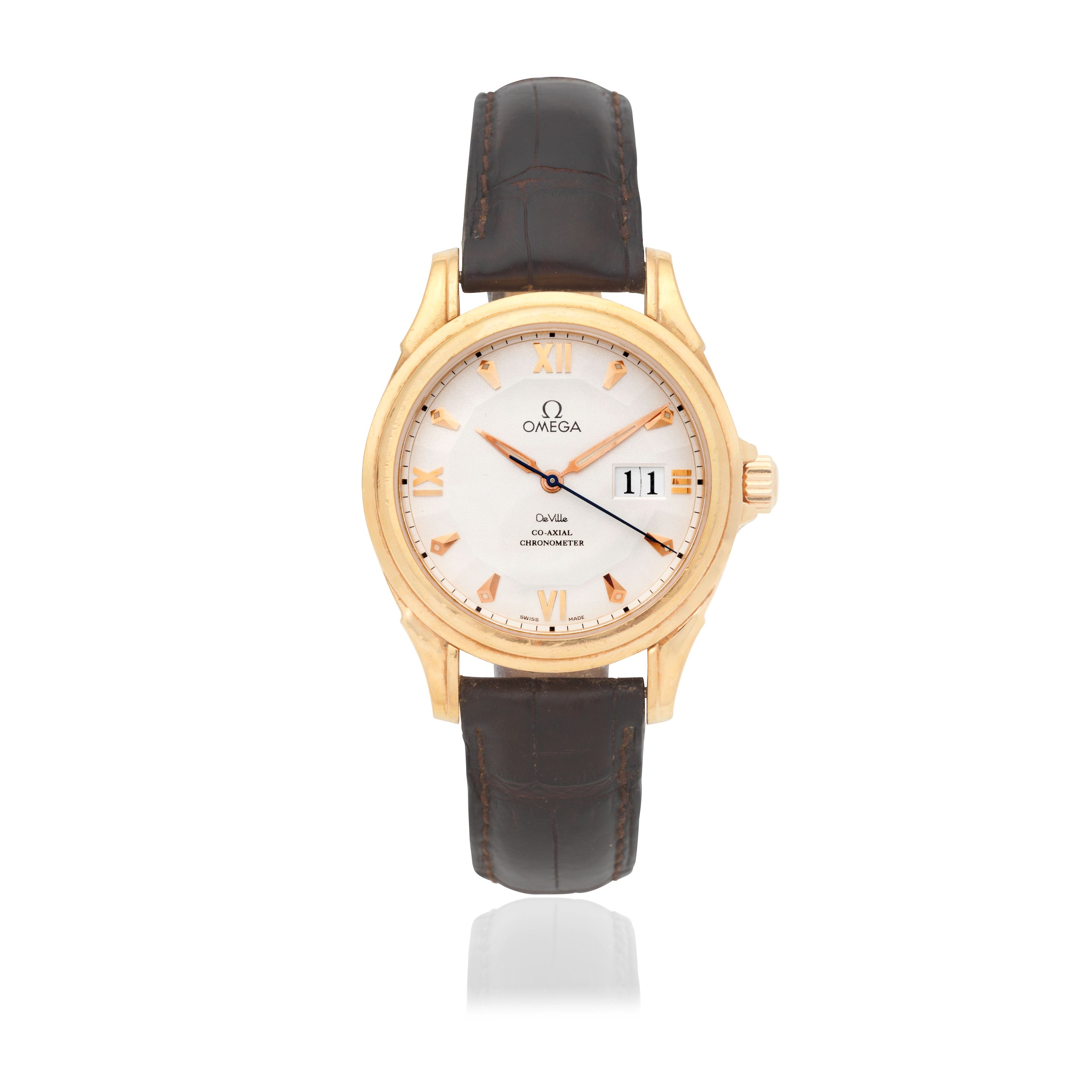 Omega. A Limited Edition 18K rose gold automatic calendar wristwatch with Co-Axial escapement DeVille, Ref: 46443032, No.271/699, Purchased 27th November 2005