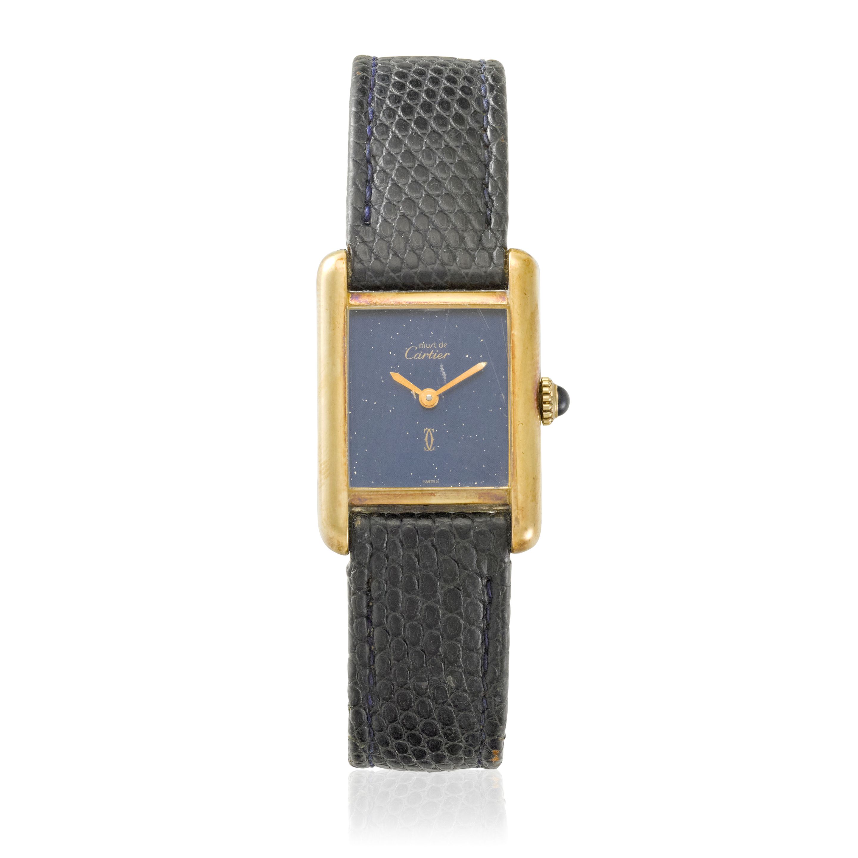 MUST DE CARTIER. A GOLD PLATED MANUAL WIND WRISTWATCH Tank, c.1970s