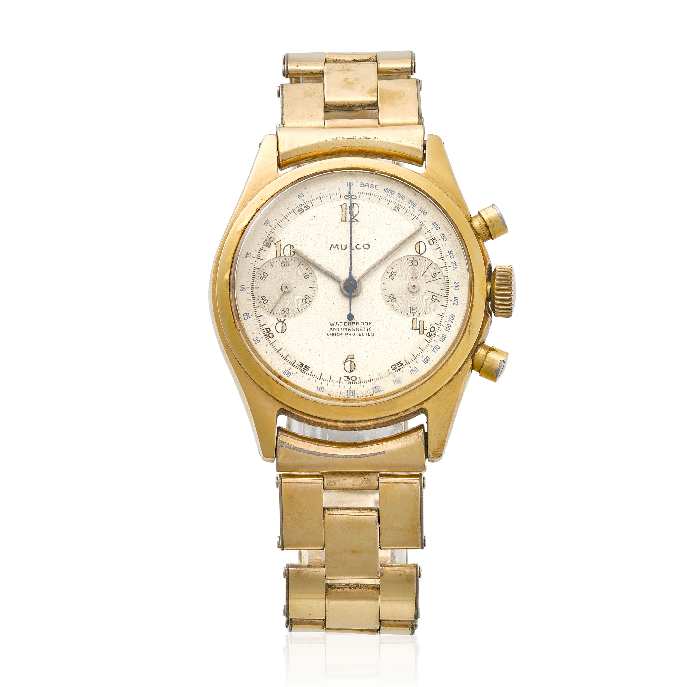 MULCO. A GOLD-FILLED MANUAL WIND CHRONOGRAPH BRACELET WATCHc.1960s