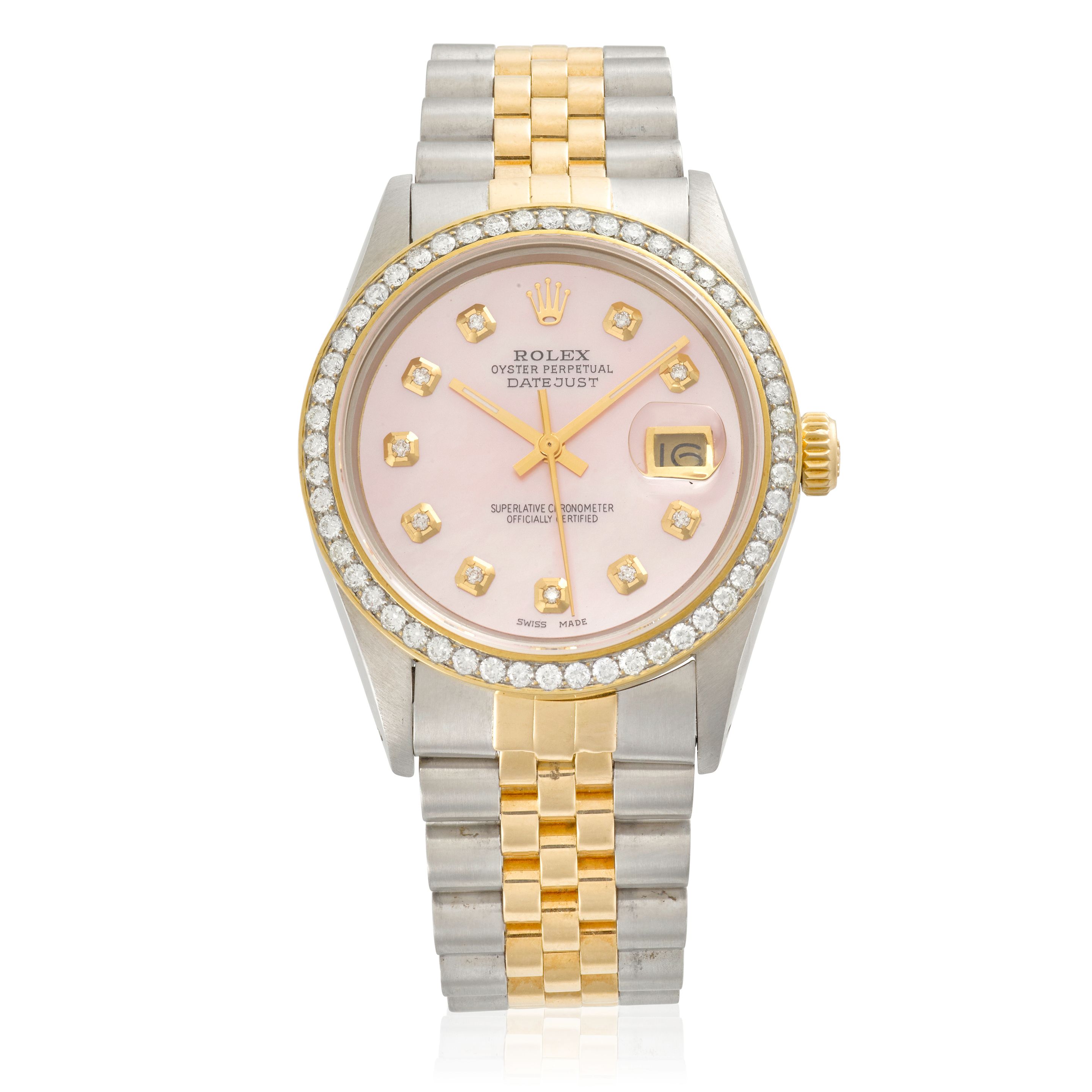 ROLEX. A STAINLESS STEEL, GOLD AND DIAMOND AUTOMATIC CALENDAR BRACELET WATCH Datejust, Ref: 16013, Circa 1988