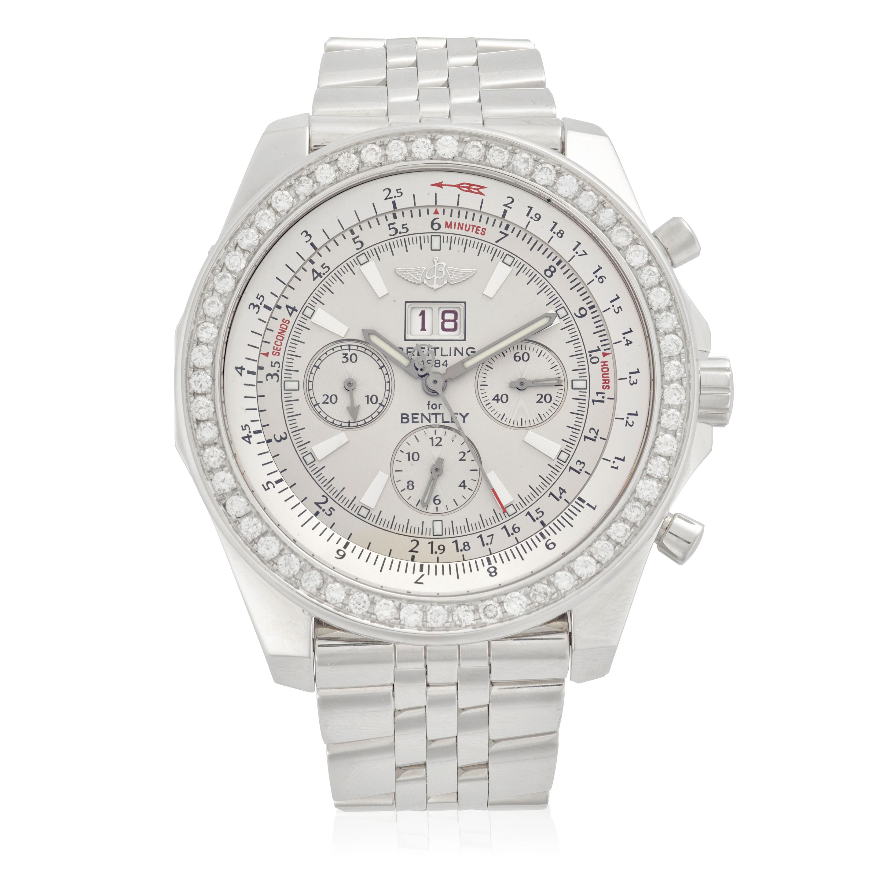 BREITLING FOR BENTLEY. A STAINLESS STEEL AND DIAMOND AUTOMATIC CALENDAR CHRONOGRAPH BRACELET WATCH For Bentley, Ref: A44362, Circa 2010