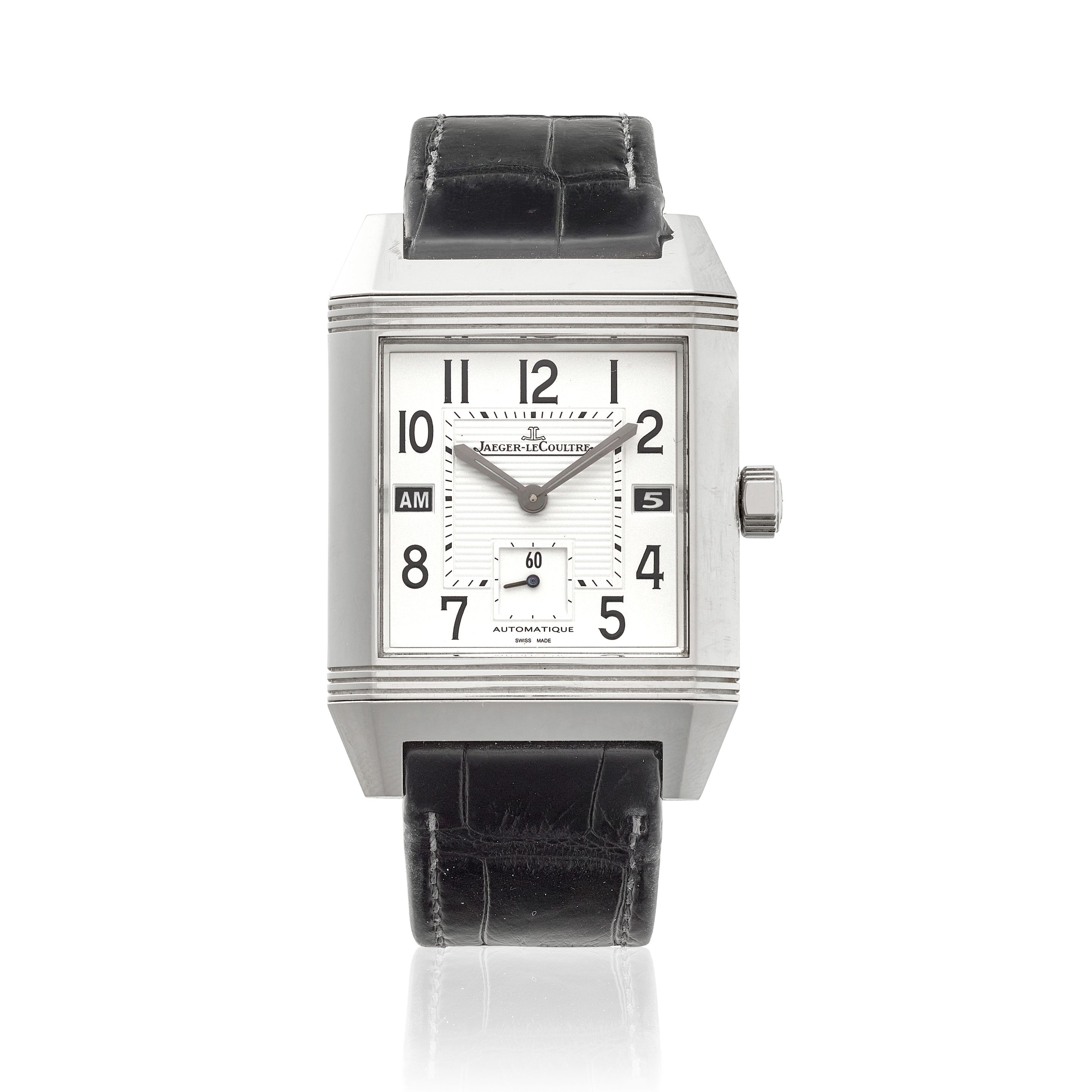 JAEGER LECOULTRE. A STAINLESS STEEL AUTOMATIC CALENDAR WRISTWATCH WITH DAY/NIGHT INDICATION Reverso Squadra, Ref: 700.84.20, Purchased 27th September, 2009