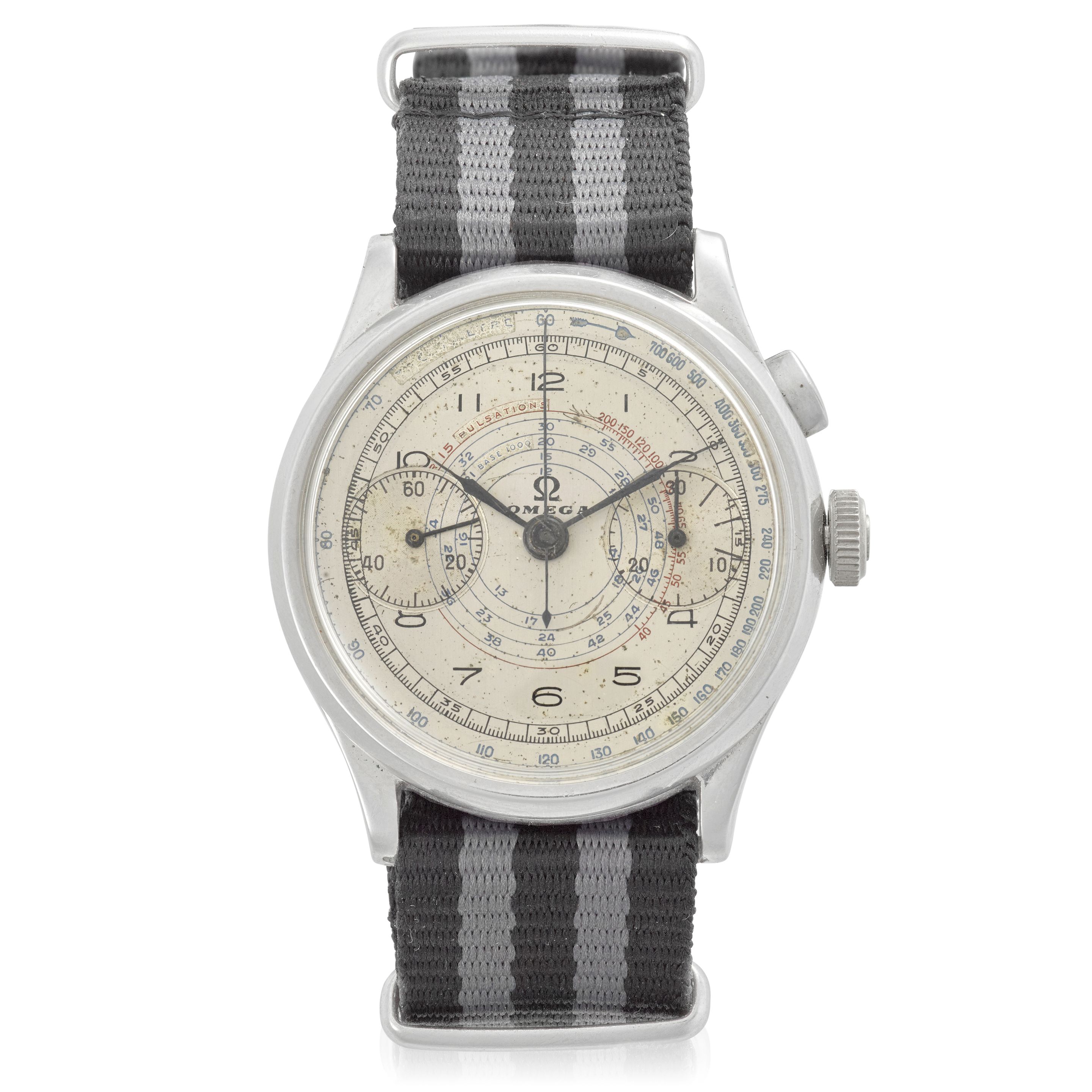 OMEGA. AN OVERSIZED STAINLESS STEEL MANUAL WIND CHRONOGRAPH WRISTWATCHCirca 1940