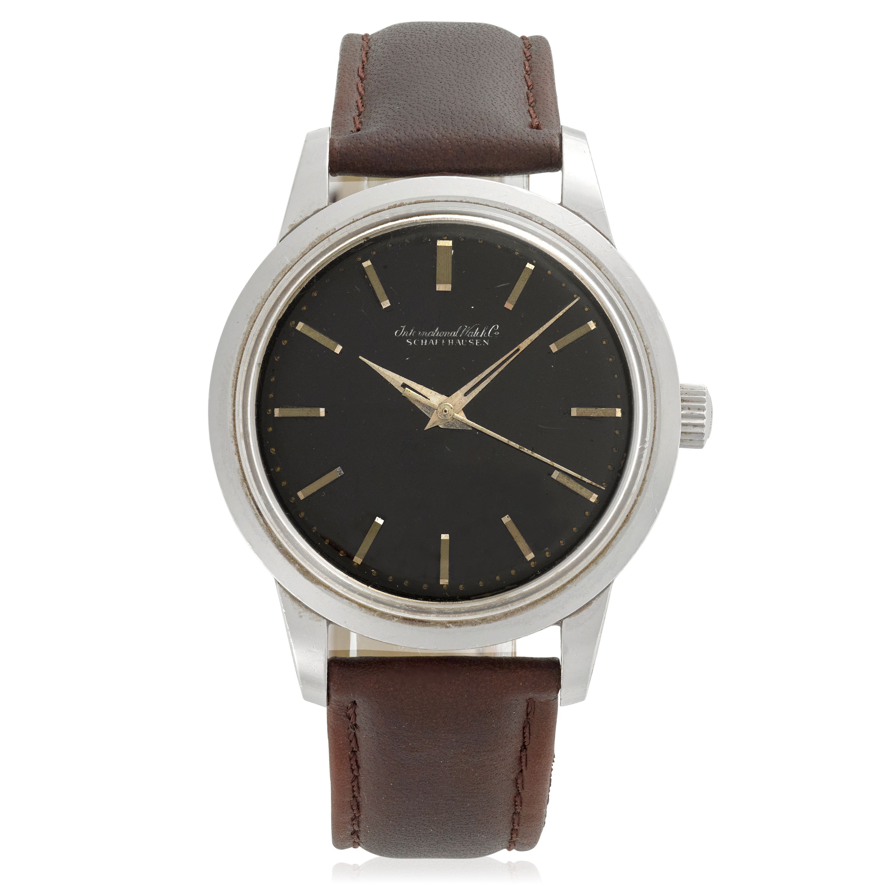 IWC. A STAINLESS STEEL AUTOMATIC CENTER SECONDS WRISTWATCH WITH BLACK DIALRef: 666, 1960's