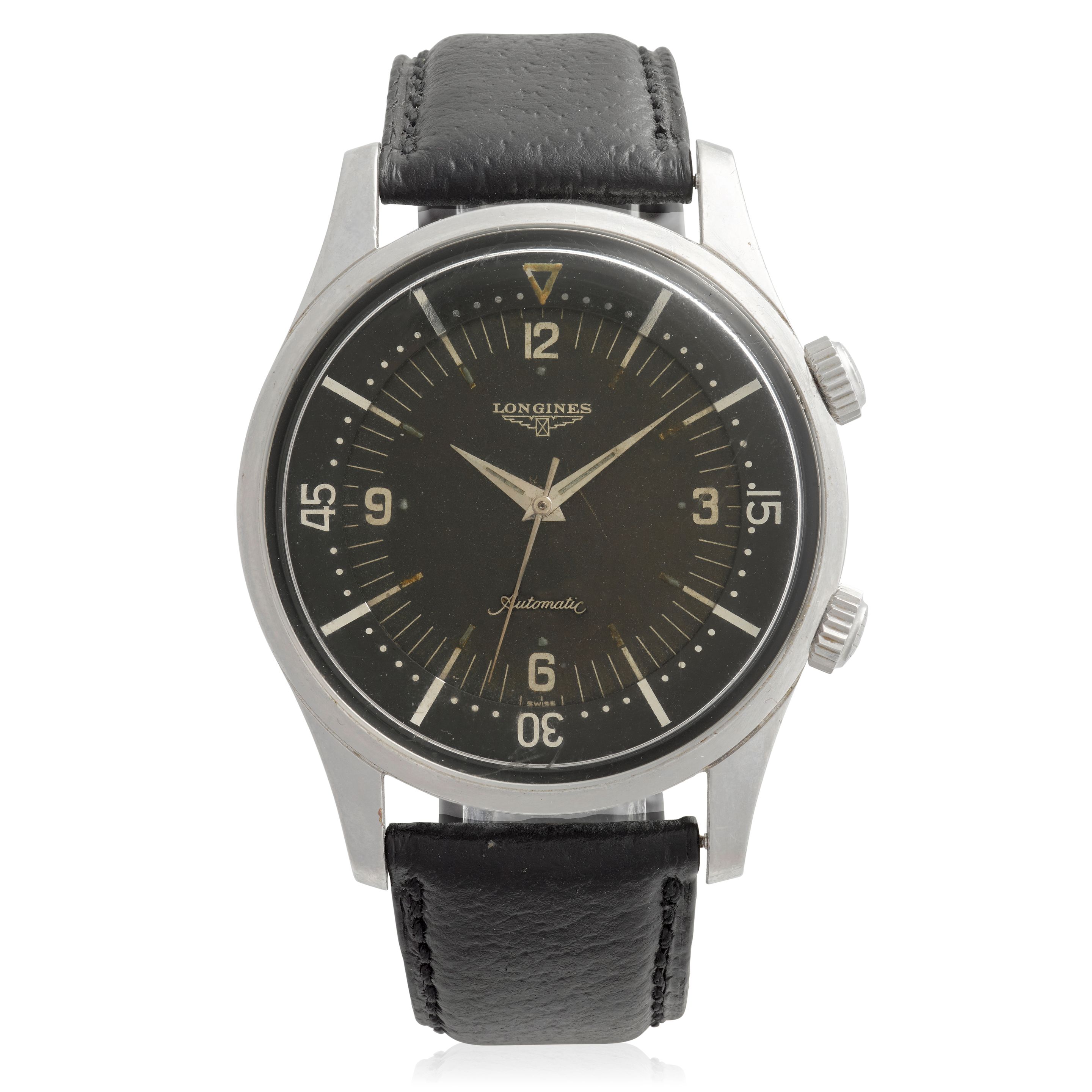 LONGINES. A RARE STAINLESS STEEL AUTOMATIC WINDING DIVING WATCH Super Compressor, Ref: 7150, Circa 1960