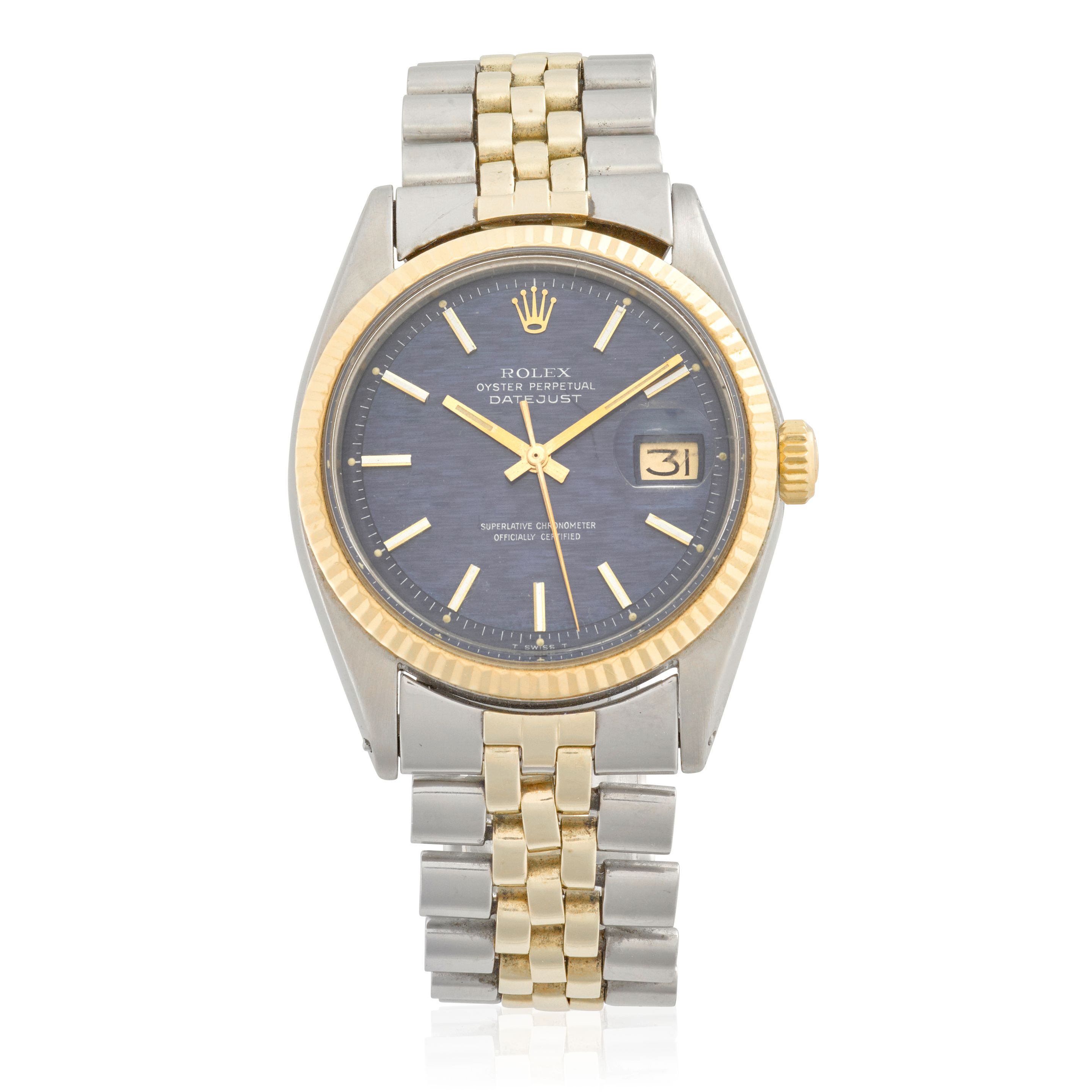 ROLEX. A STAINLESS STEEL AND GOLD AUTOMATIC CALENDAR BRACELET WATCH Datejust, Ref: 1600/1601, Circa 1970