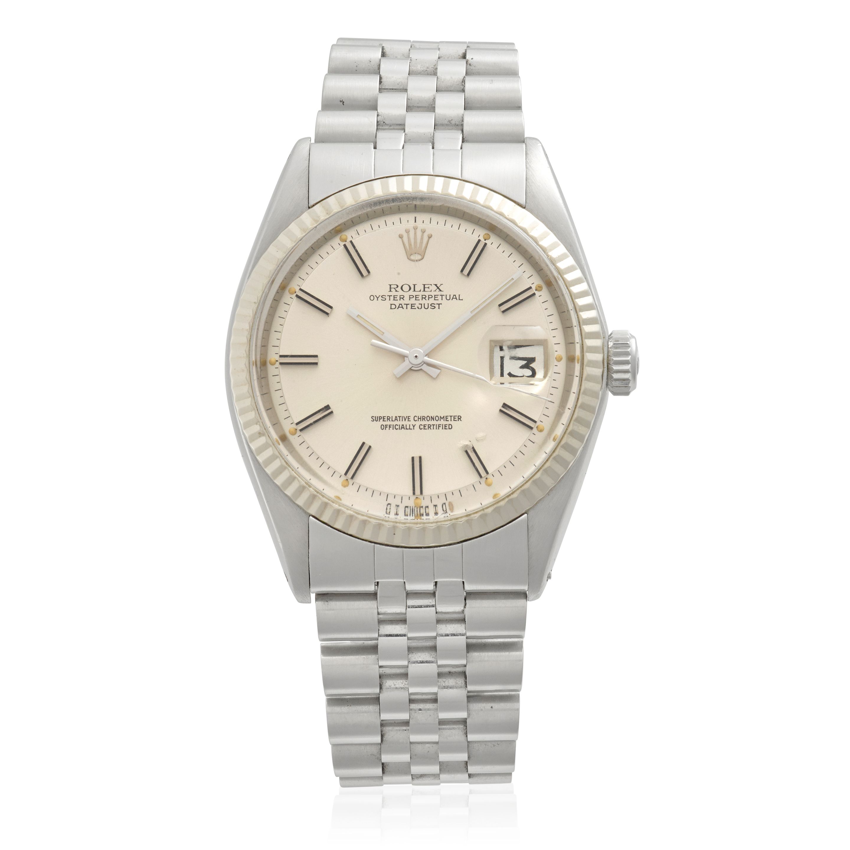 ROLEX. A STAINLESS STEEL AUTOMATIC CALENDAR BRACELET WATCH Oyster Perpetual Datejust, Ref: 1601, Purchased 1974