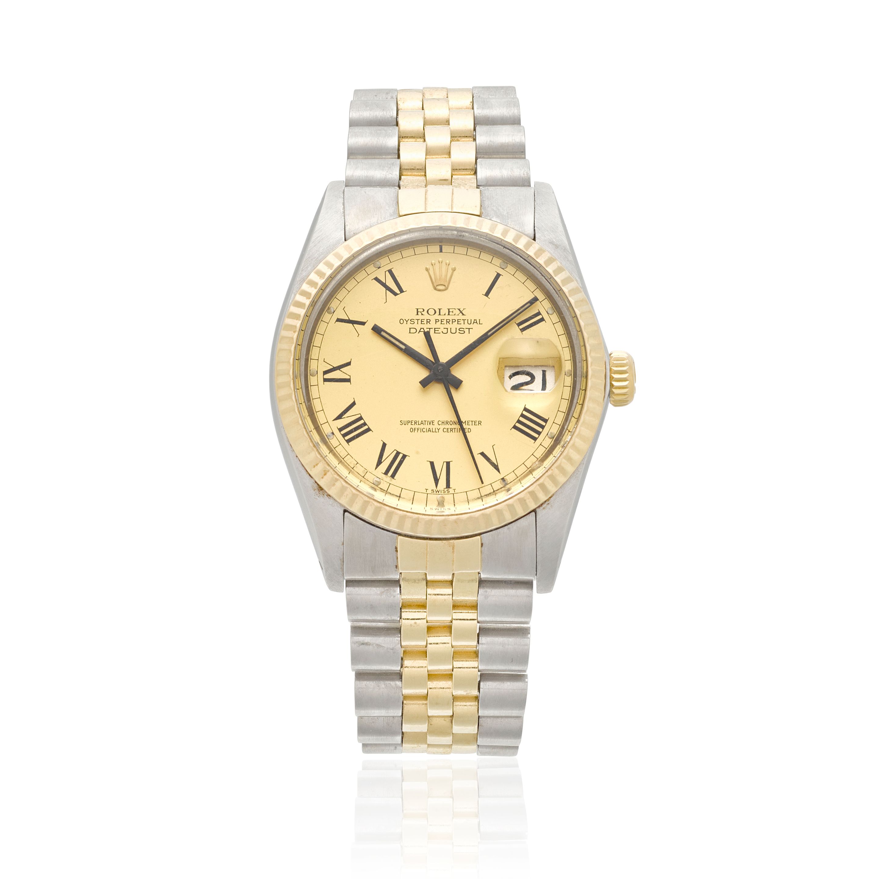 ROLEX. A STAINLESS-STEEL AND GOLD AUTOMATIC CALENDAR BRACELET WATCH Datejust "Buckley", Ref: 16013, c.1980