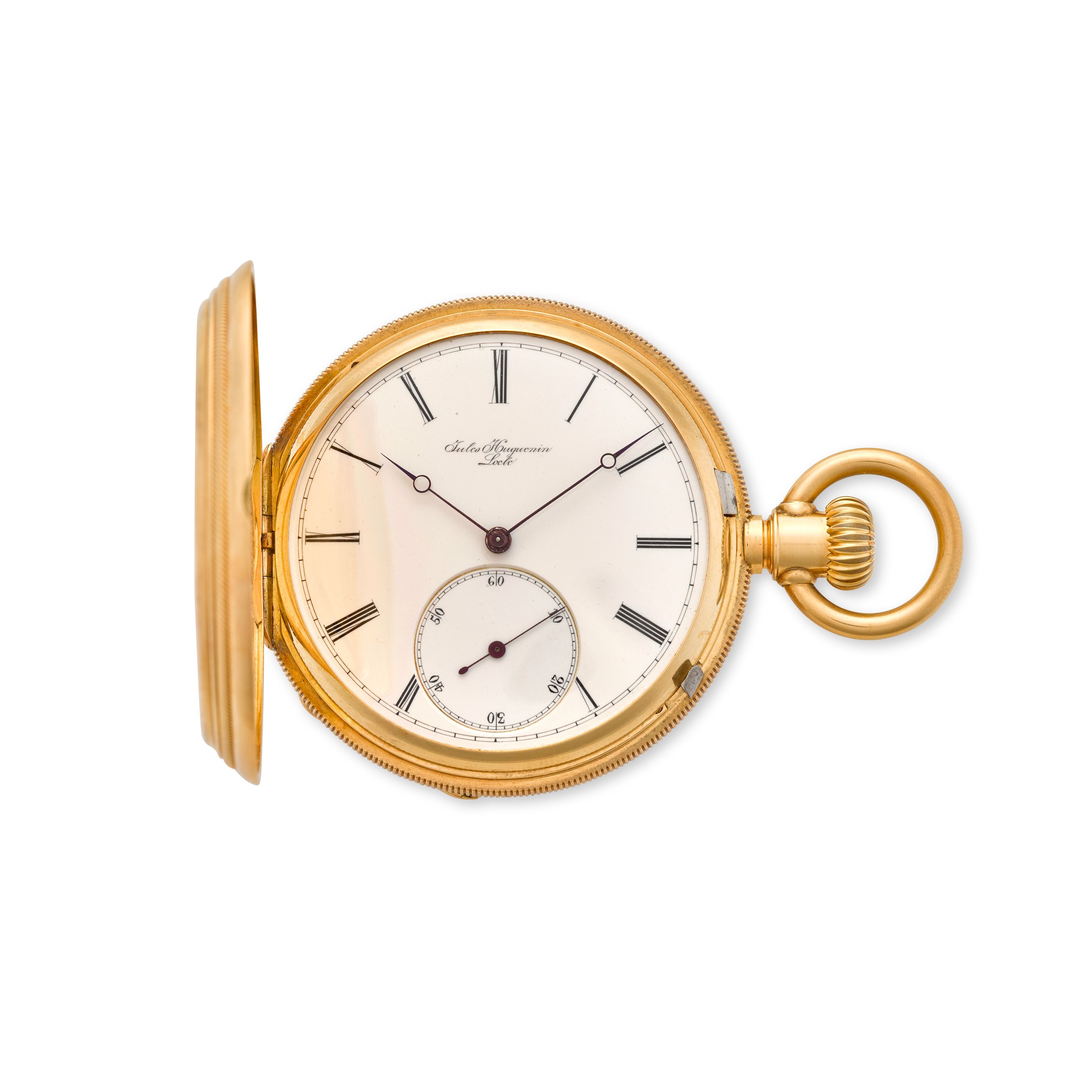 JULES HUGUENIN, LOCLE. A HUNTER CASED GOLD FILLED KEYLESS LEVER WATCHLast quarter 19th century