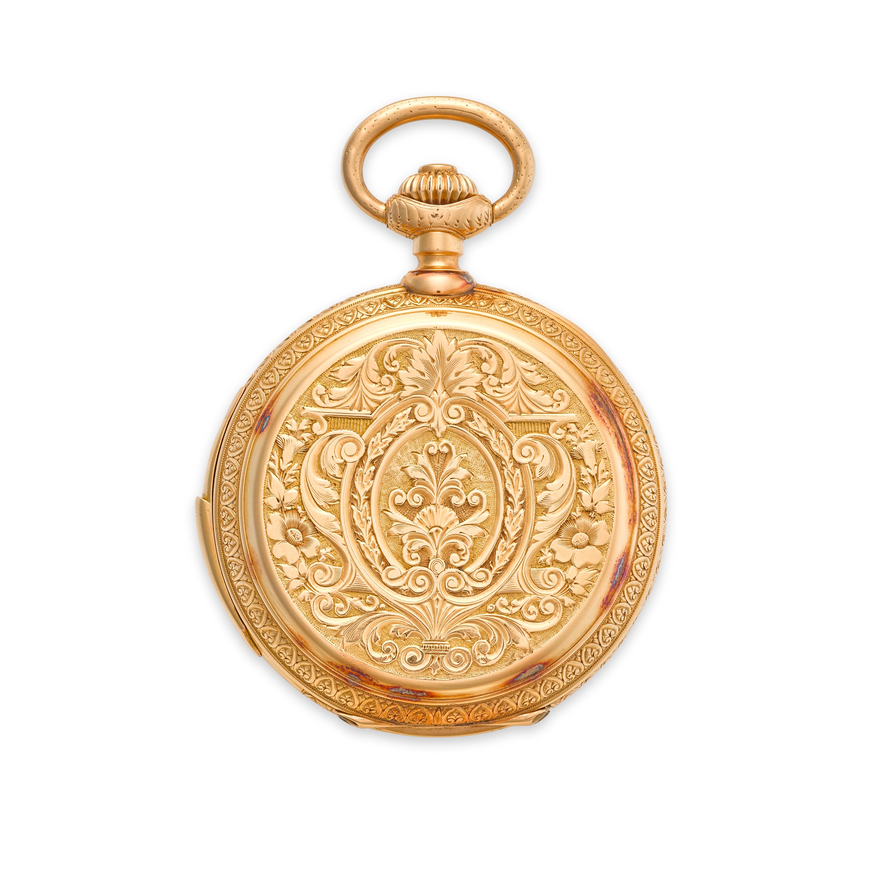 GIRARD PERREGAUX. AN ELBORATELY ENGRAVED 18K GOLD HUNTER CASED MINUTE REPEATING WATCHLast quarter 19th century