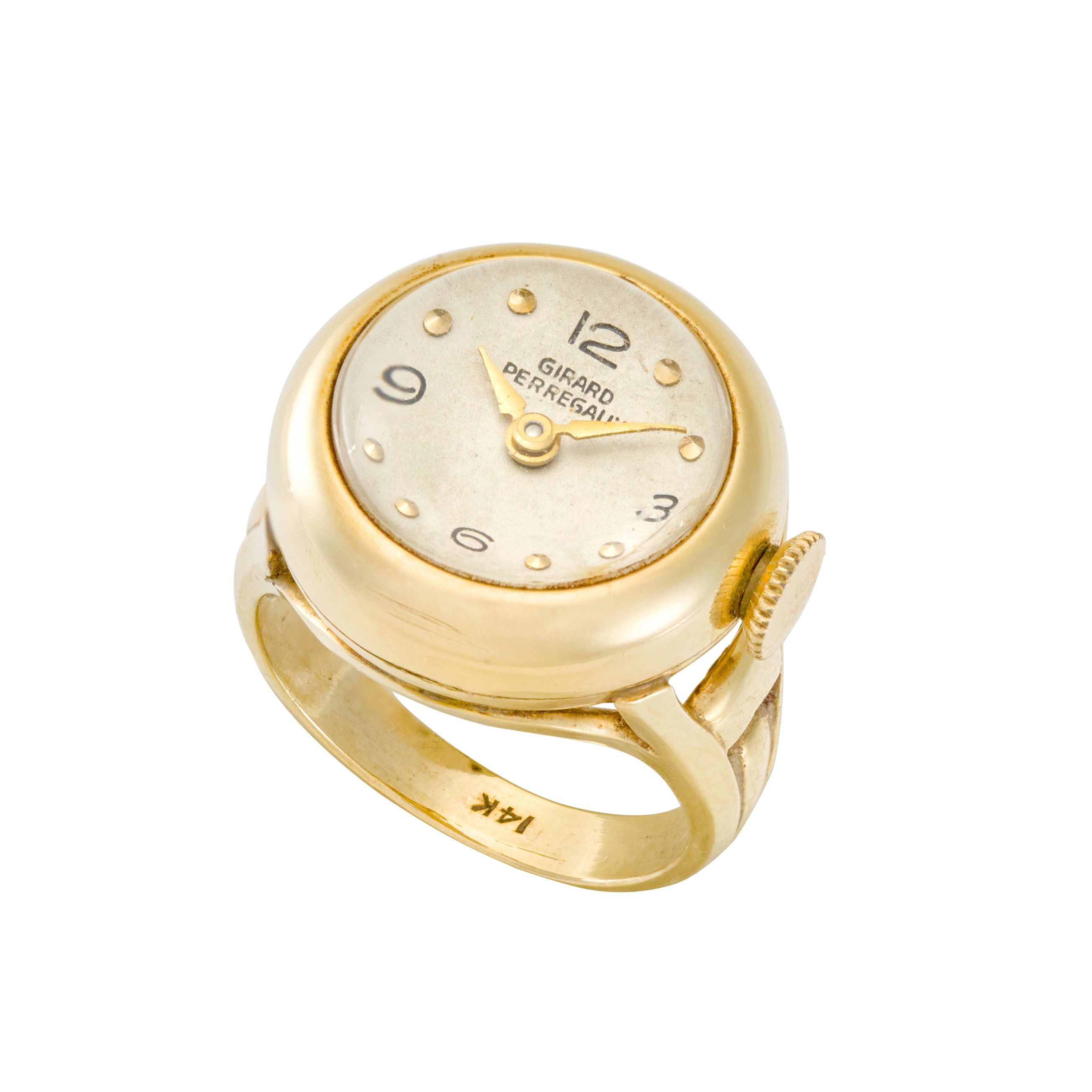 GIRARD PERREGAUX. A 14K GOLD MANUAL WIND RING WATCH