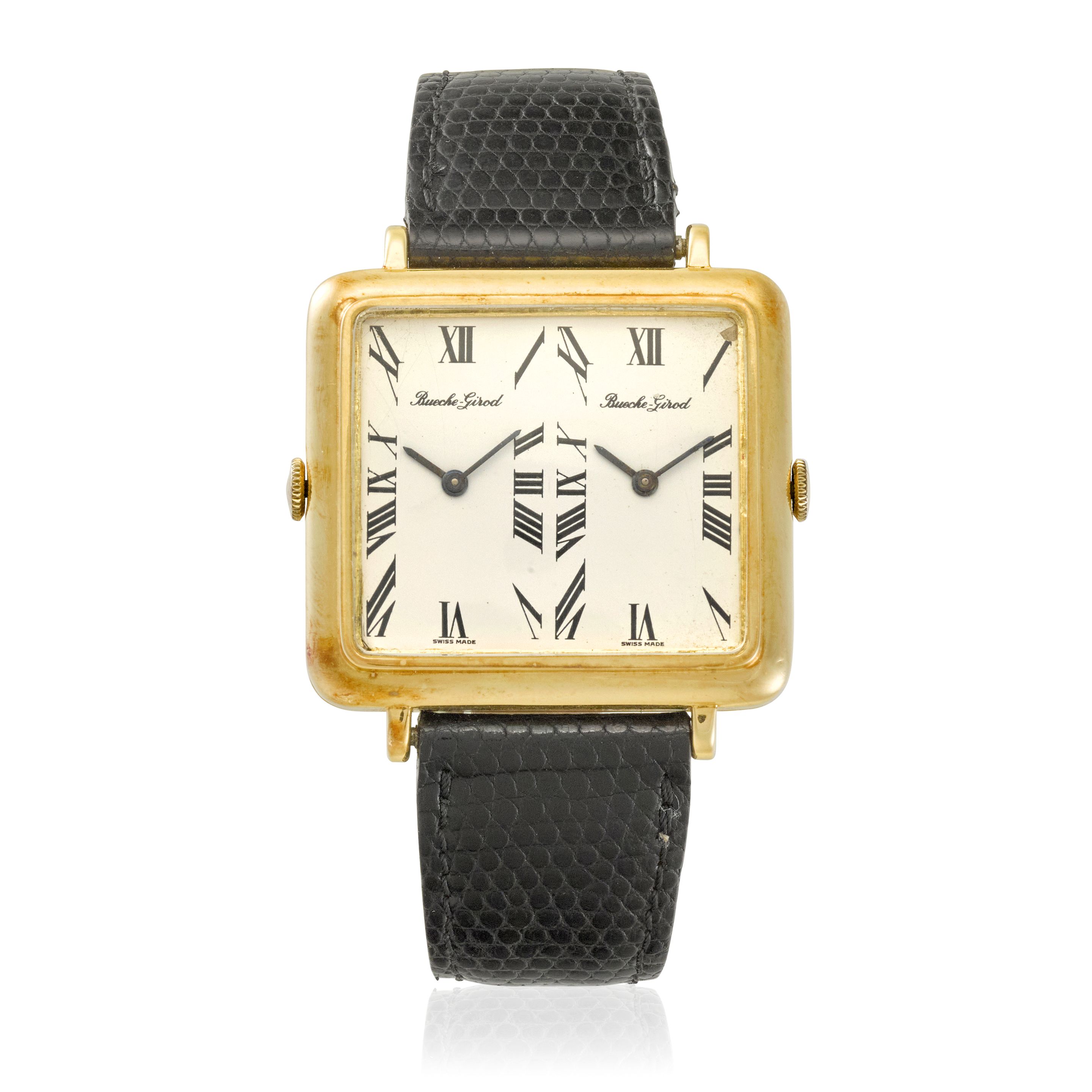 BUECHE GIROD. AN 18K GOLD MANUAL WIND DUAL-TIME WRISTWATCHRef: YG6733, c.1970