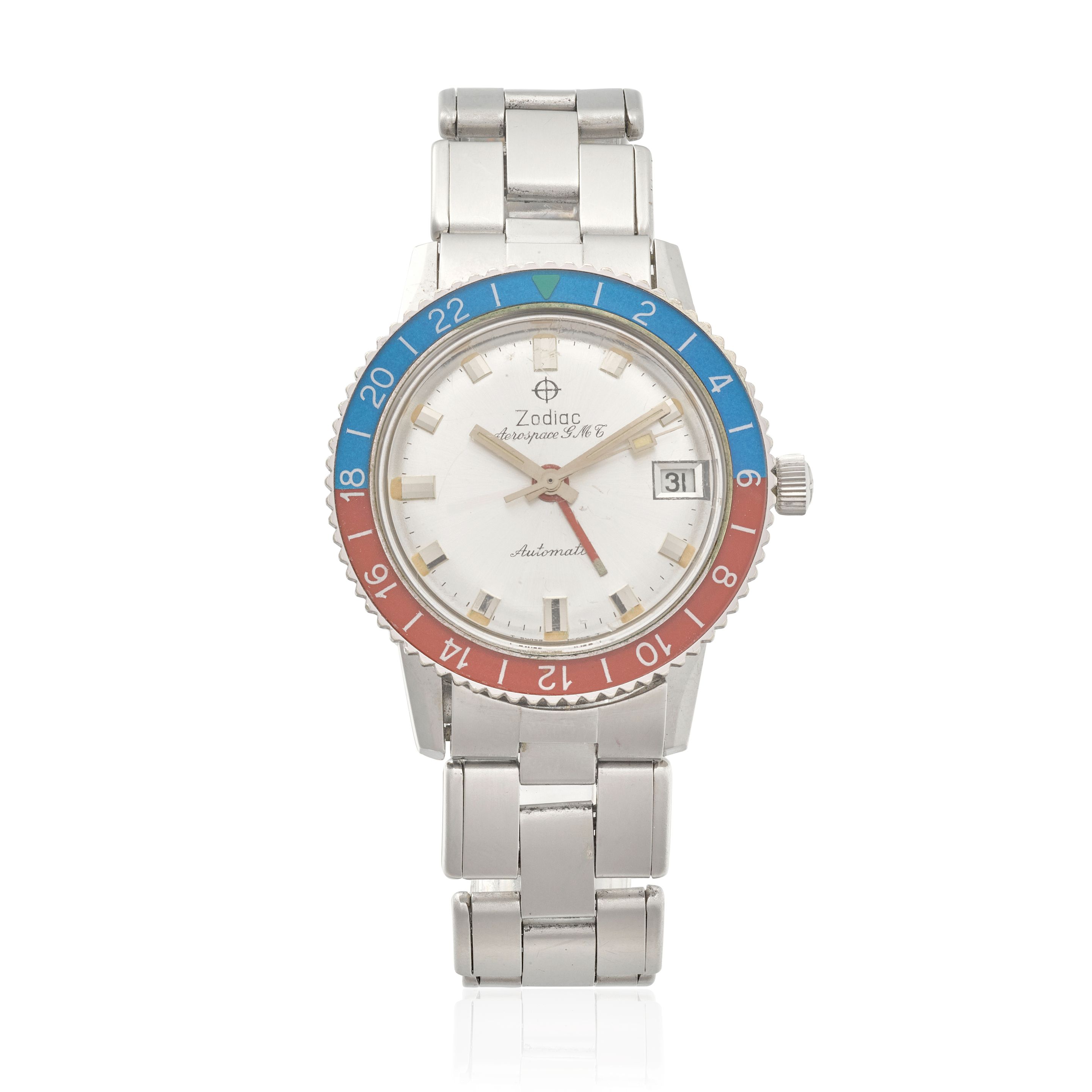 ZODIAC. A STAINLESS STEEL AUTOMATIC CALENDAR BRACELET WATCH WITH GMT FUNCTION Aerospace GMT,