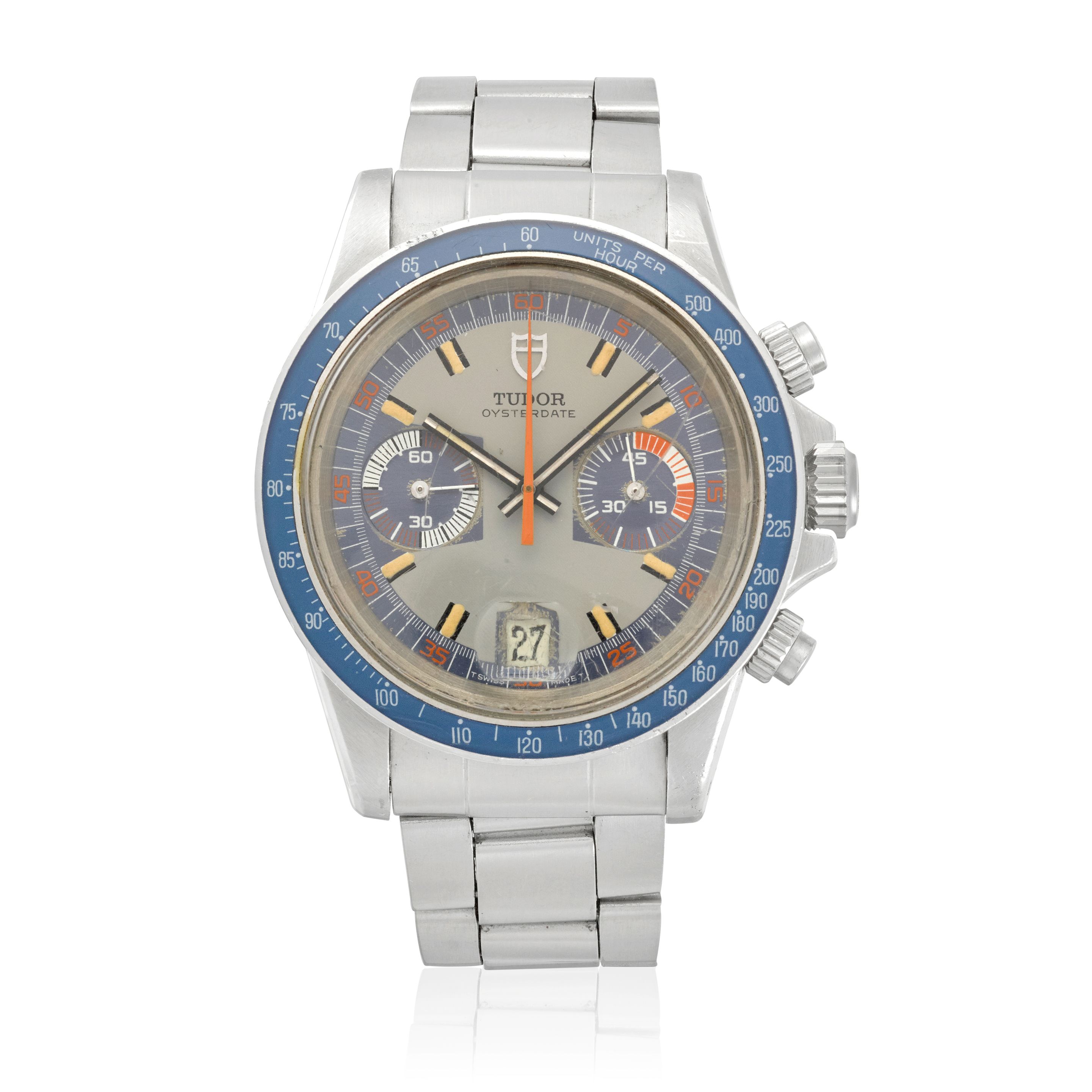 TUDOR. A STAINLESS-STEEL MANUAL WIND CHRONOGRAPH CALENDAR BRACELET WATCH Monte Carlo, Ref: 7149/0, c.1970s