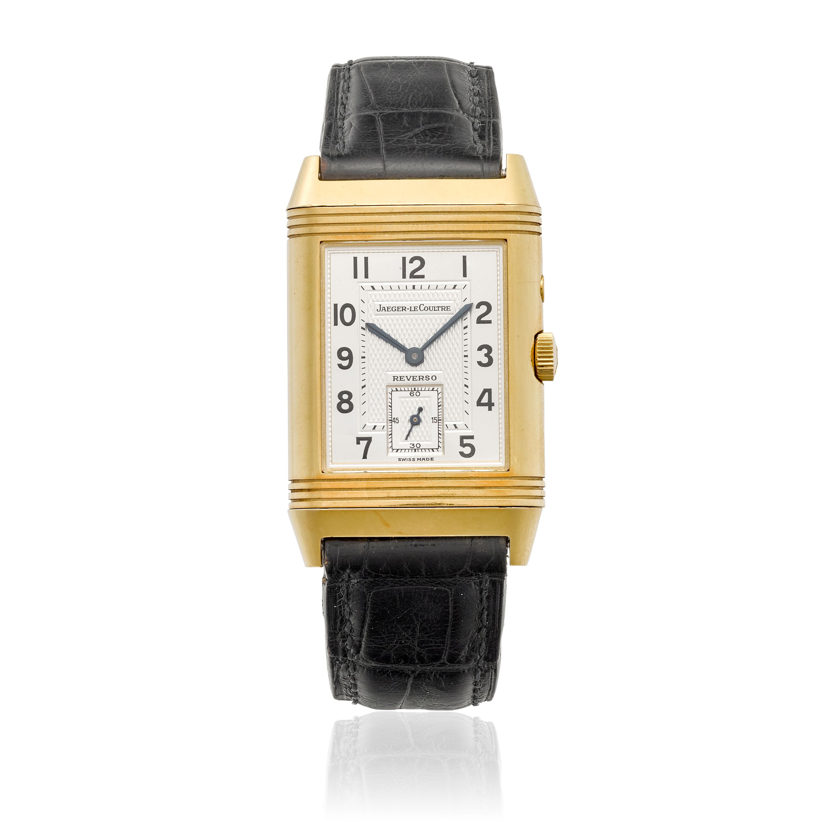 JAEGER LECOULTRE. AN 18K GOLD MANUAL WIND DUAL TIME WRISTWATCH WITH DAY/NIGHT INDICATION Reverso, Ref: 270.1.54, c.2010s