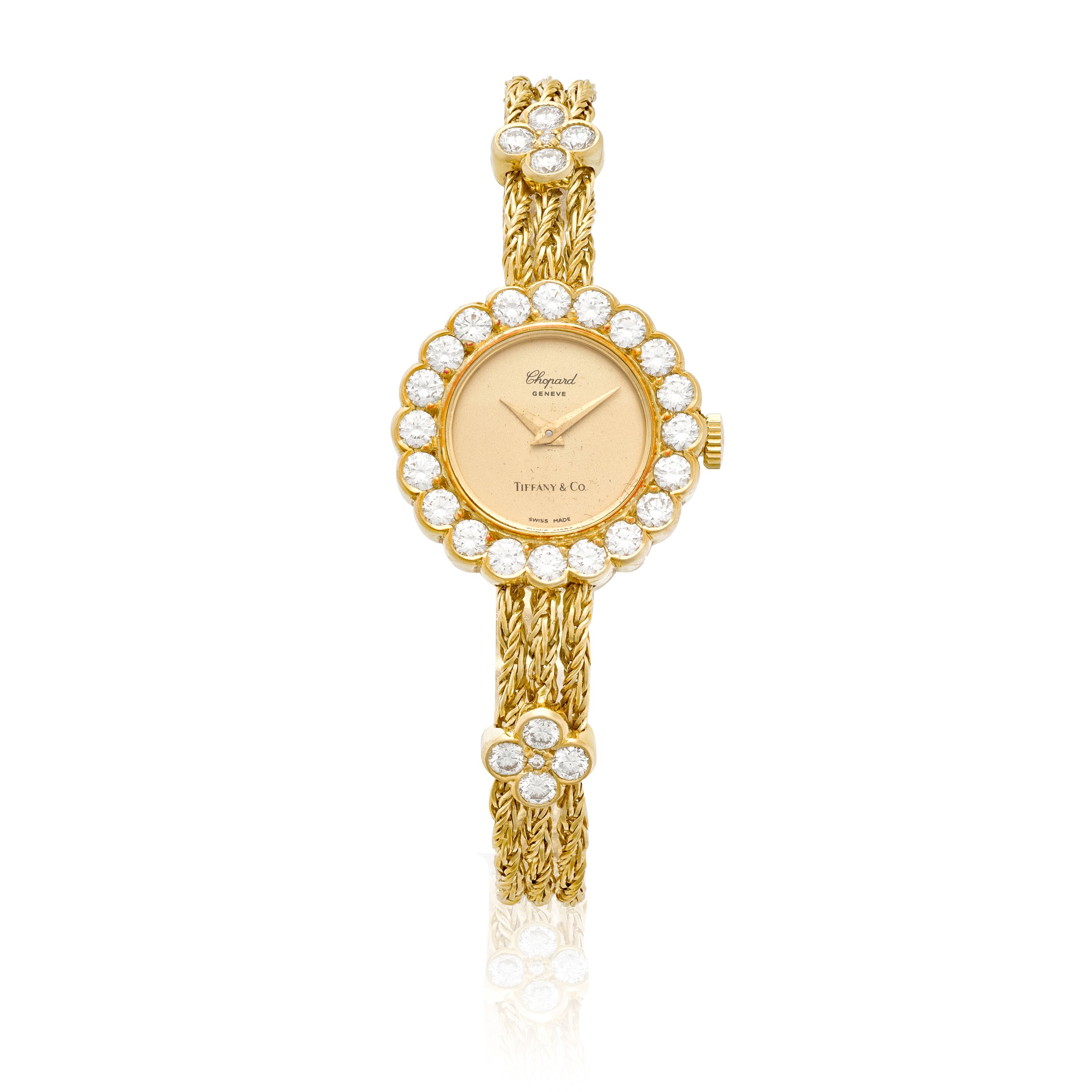 CHOPARD. AN 18K GOLD AND DIAMOND SET MANUAL WIND COCKTAIL WATCH RETAILED BY TIFFANY & CO.