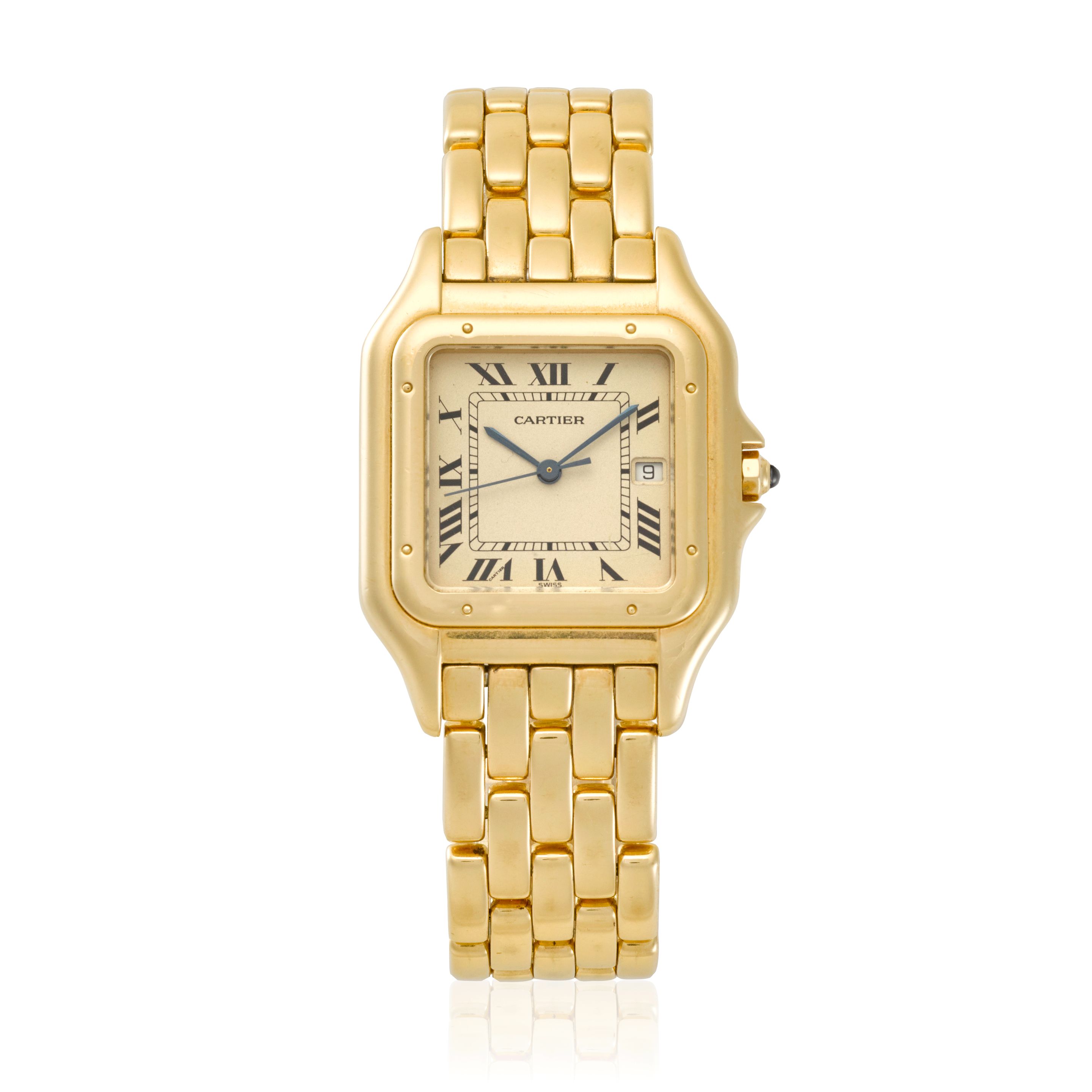 CARTIER. AN 18K GOLD CALENDAR BRACELET WATCH Panthère, c.1990s