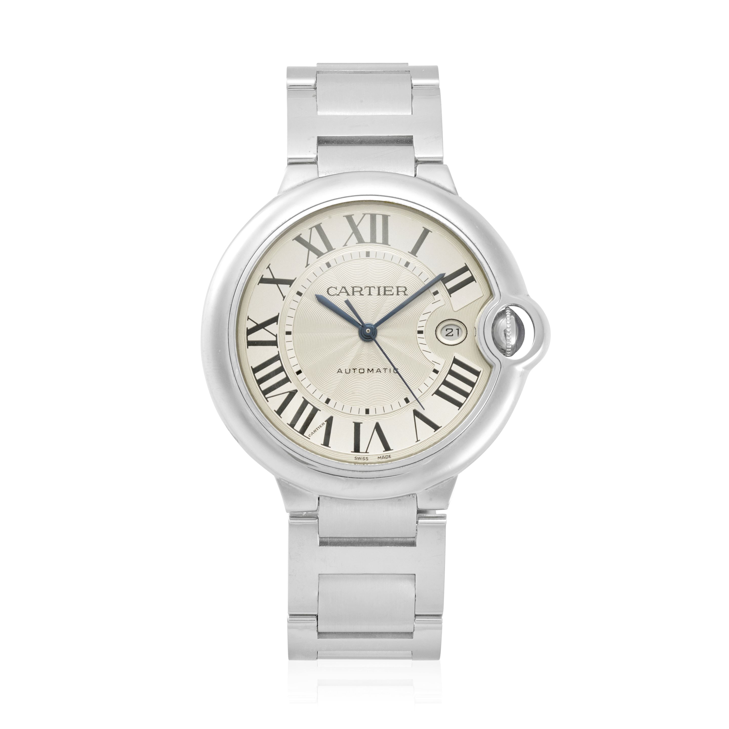 CARTIER. A STAINLESS STEEL AUTOMATIC CALENDAR BRACELET WATCH Ballon Bleu, Ref: 3765, c.2010s