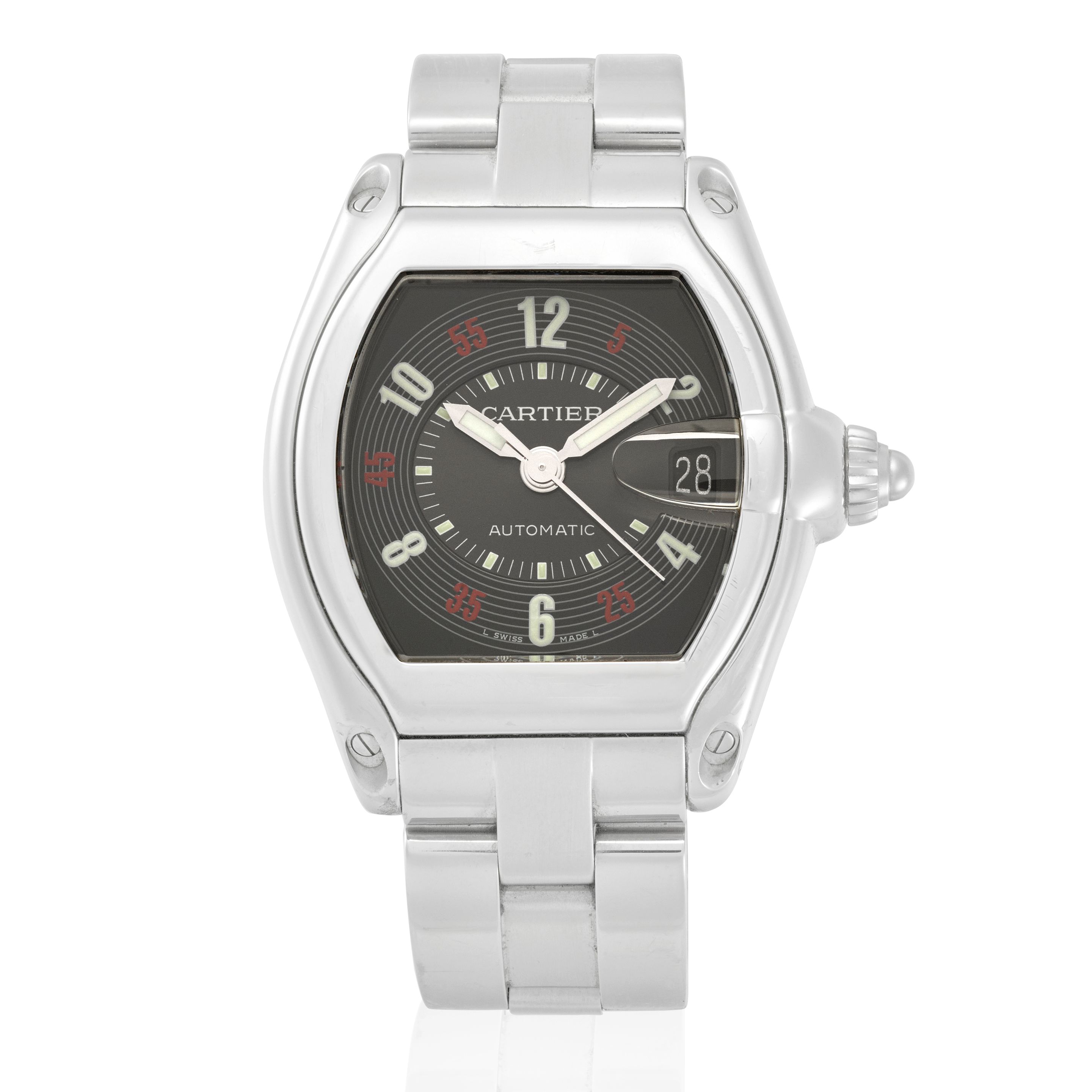 CARTIER. A STAINLESS STEEL AUTOMATIC CALENDAR BRACELET WATCH Roadster, Ref: 2510, c.2000s