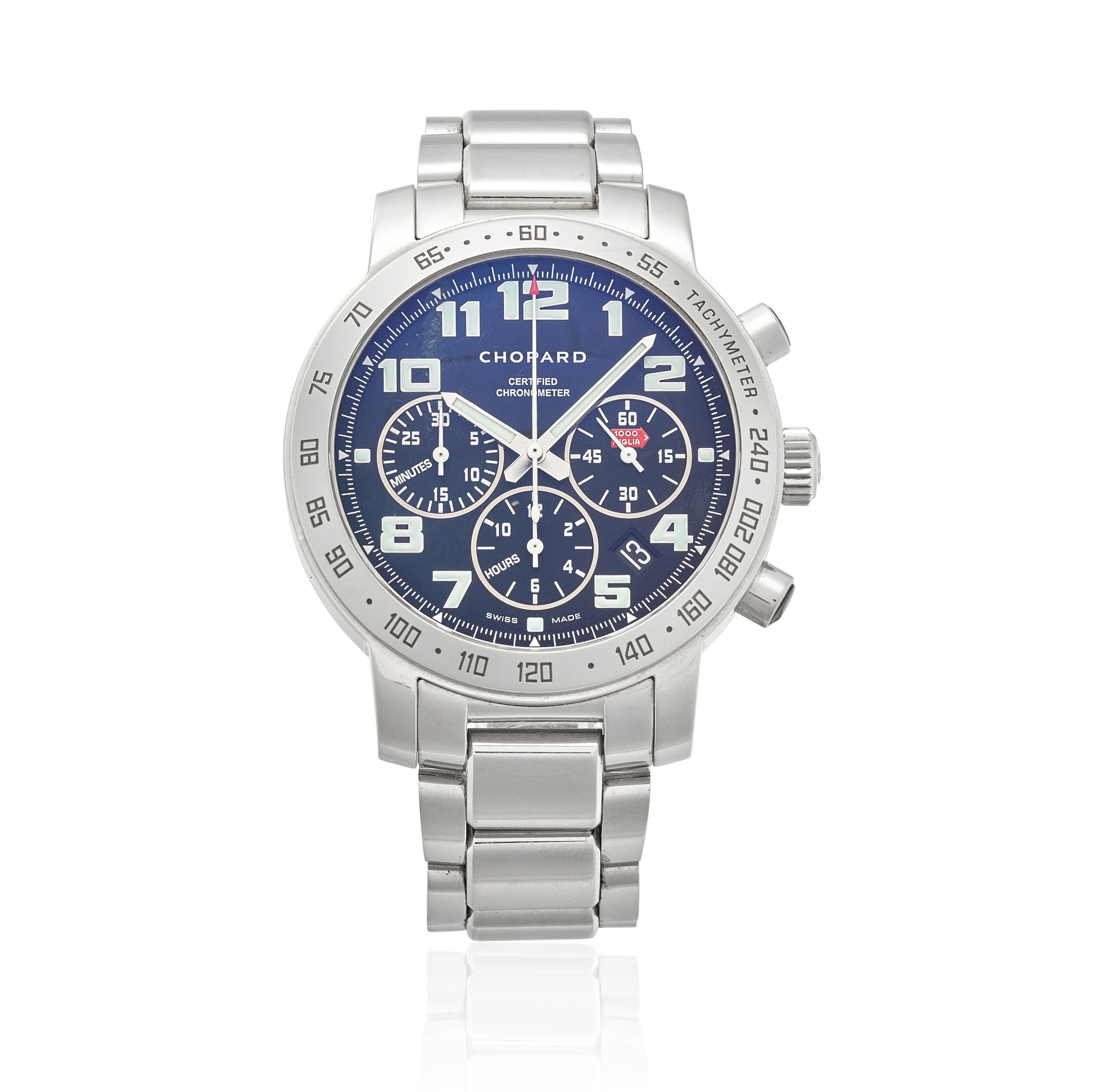 CHOPARD. A STAINLESS-STEEL AUTOMATIC CALENDAR CHRONOGRAPH BRACELET WATCH Mille Miglia, Ref: 8920, c.2010