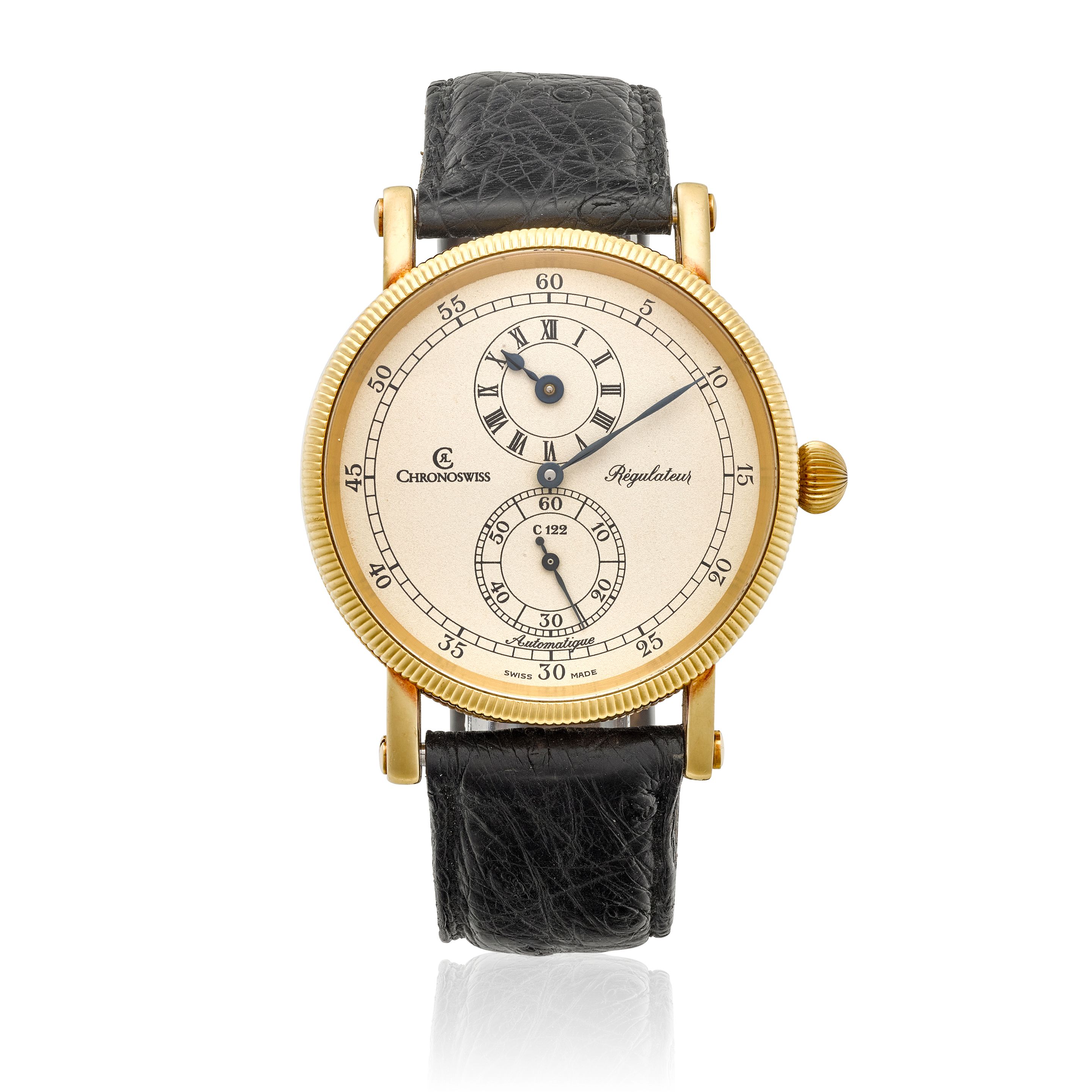 CHRONOSWISS. AN 18K GOLD AUTOMATIC WRISTWATCH WITH REGULATOR DIAL Regulator, Ref: CH1221,