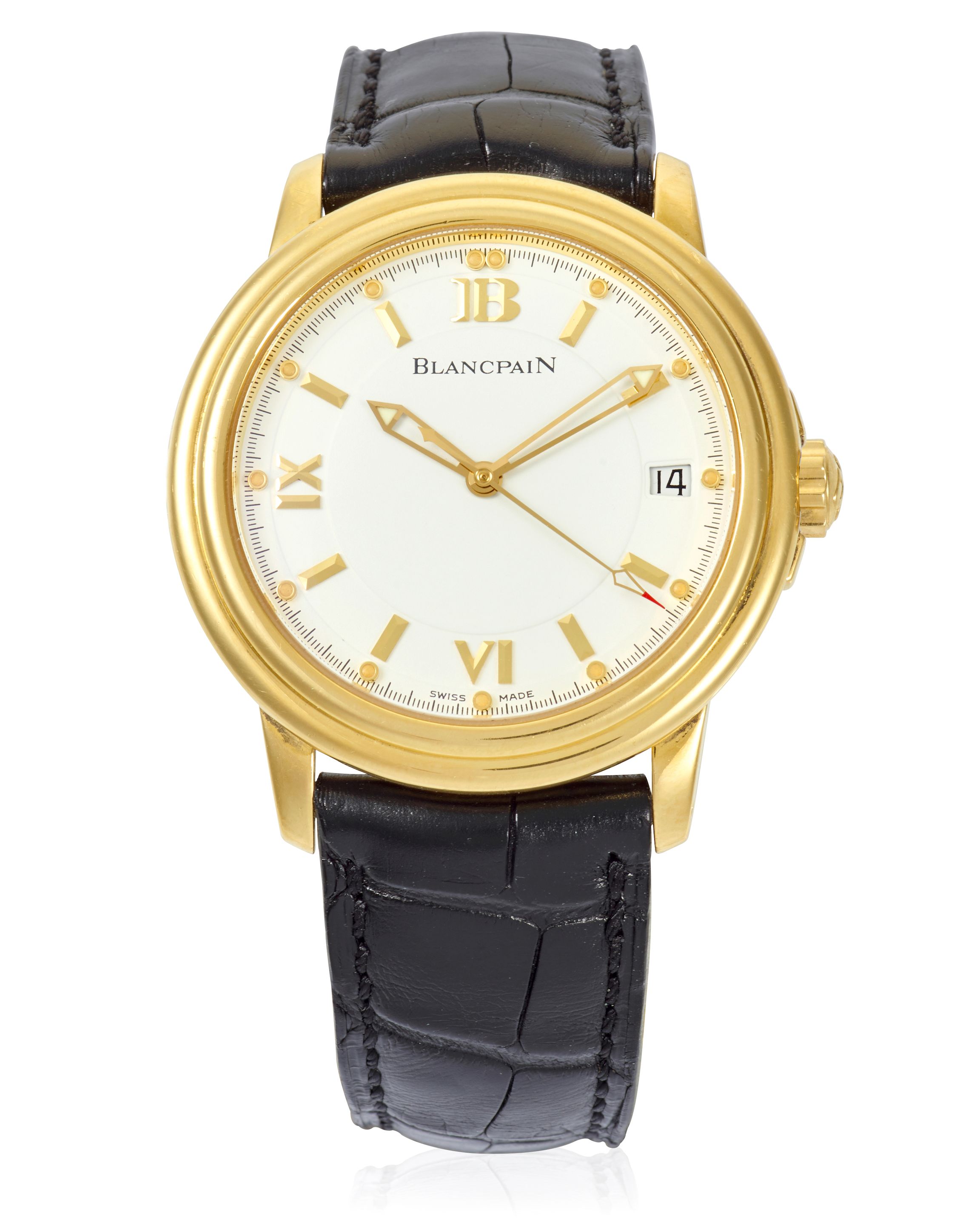BLANCPAIN. AN 18K GOLD AUTOMATIC CALENDAR WRISTWATCH Léman, Ref: 2100-1418-53, c. 2000s