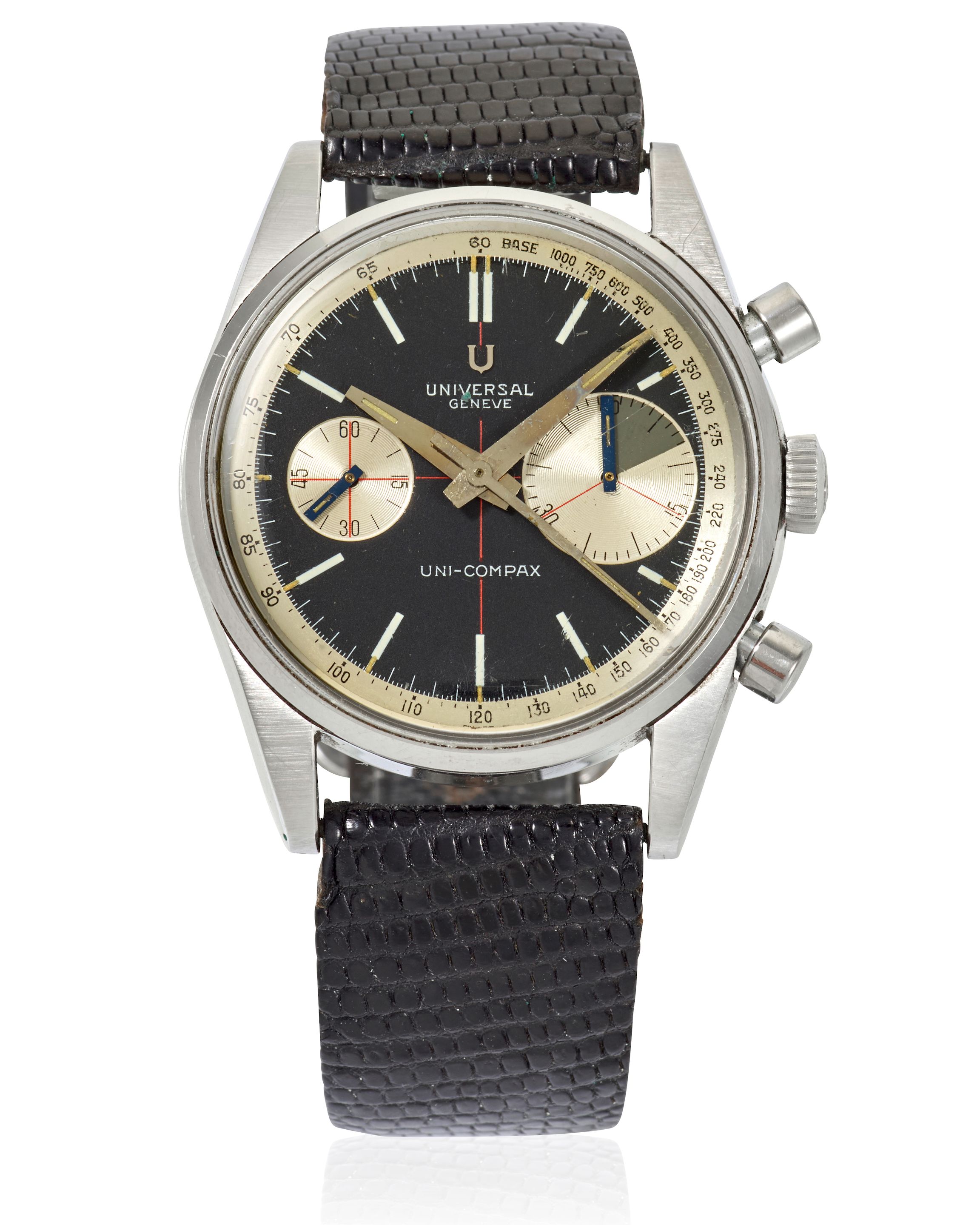 UNIVERSAL GENÈVE. A STAINLESS STEEL MANUAL WIND CHRONOGRAPH WRISTWATCH Uni-Compax, Ref: 884100/01, c. 1960s