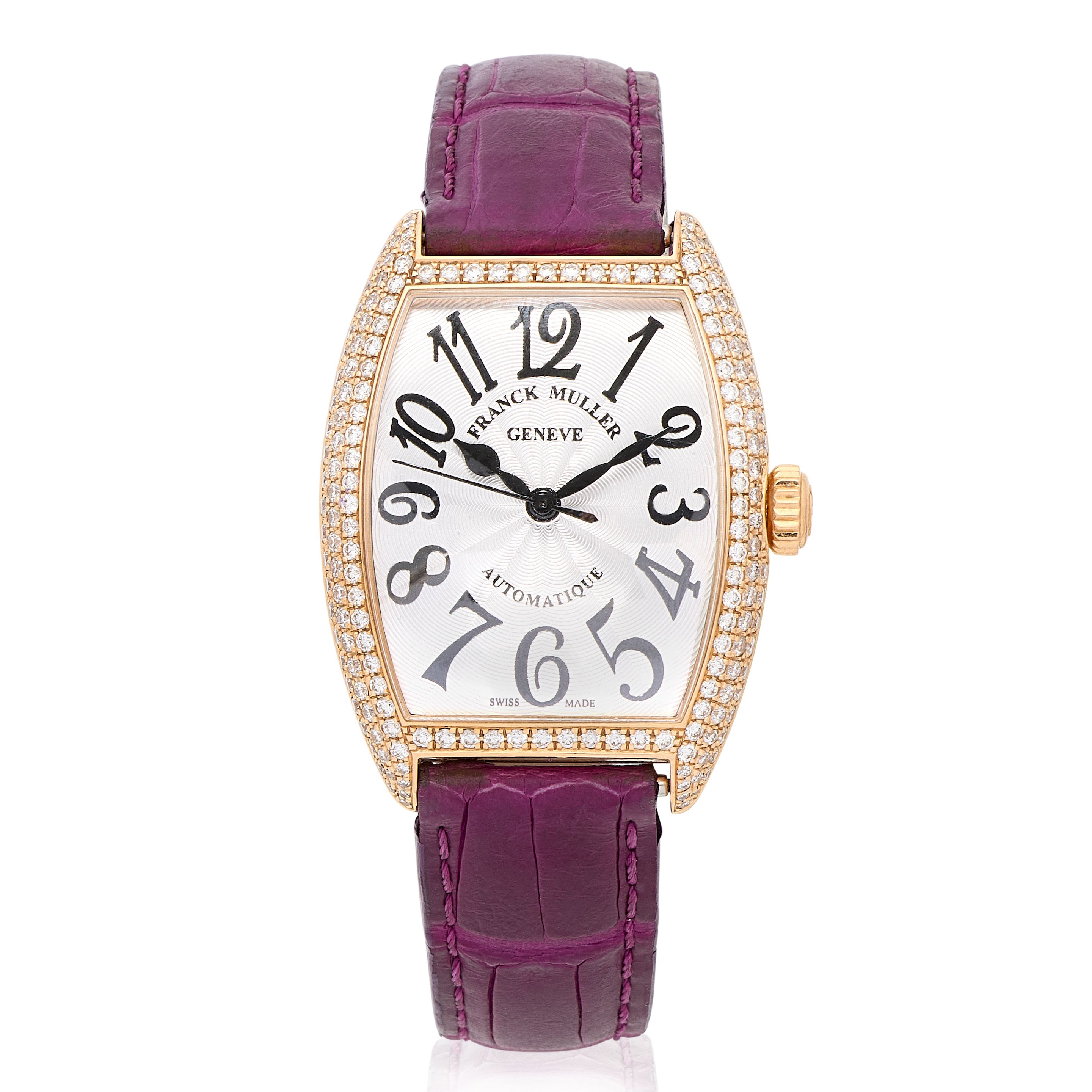 Franck Muller. A lady's 18K rose diamond set automatic wristwatch Cintree Curvex, Ref: 7500 SC AT FO D, Purchased 29th April 2015